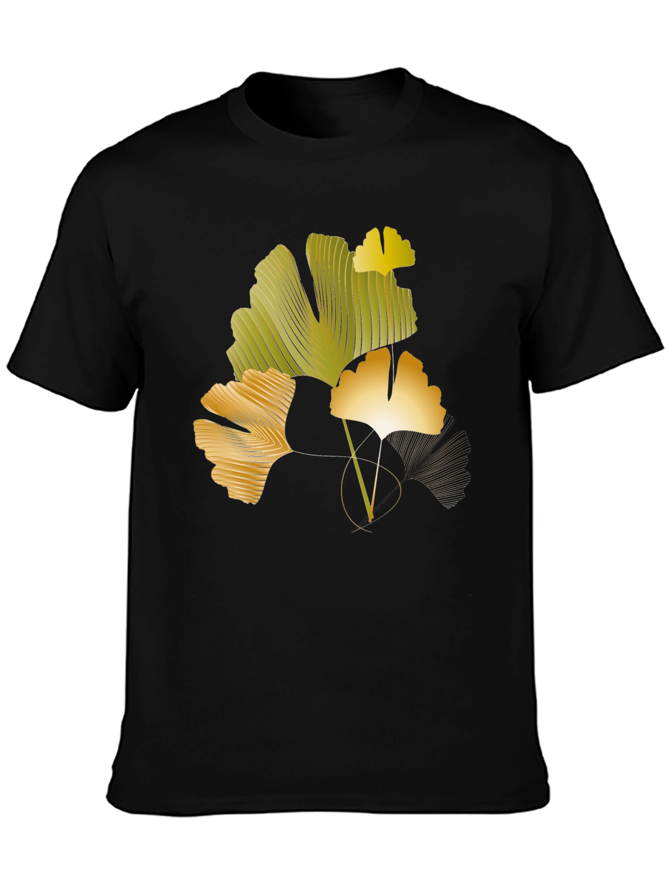 Black Ginkgo Leaf Graphic Black T-Shirt view 3