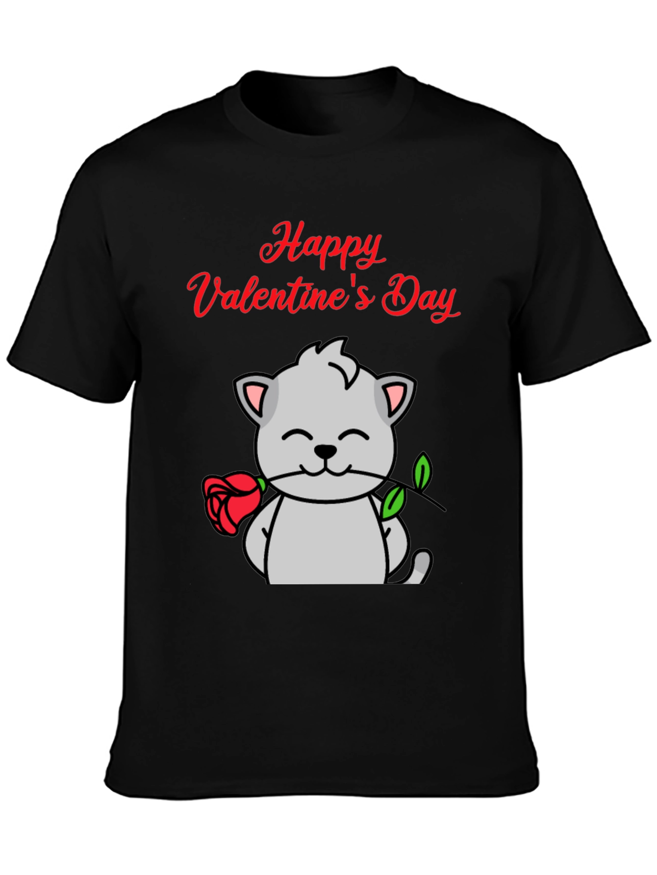 Black Happy Valentine's Day Cat T-Shirt view 3