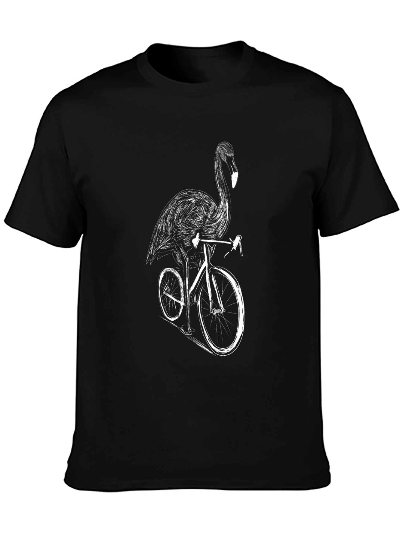 Black Flamingo Riding Bicycle Black Tee view 3