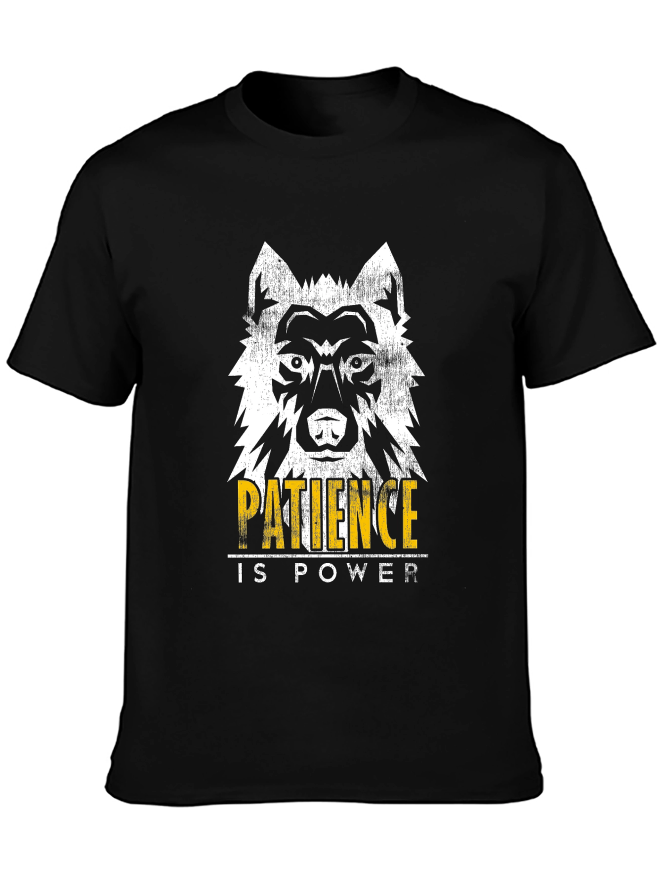 Black Wolf Patience is Power Graphic Tee - Black Cotton T-Shirt view 3