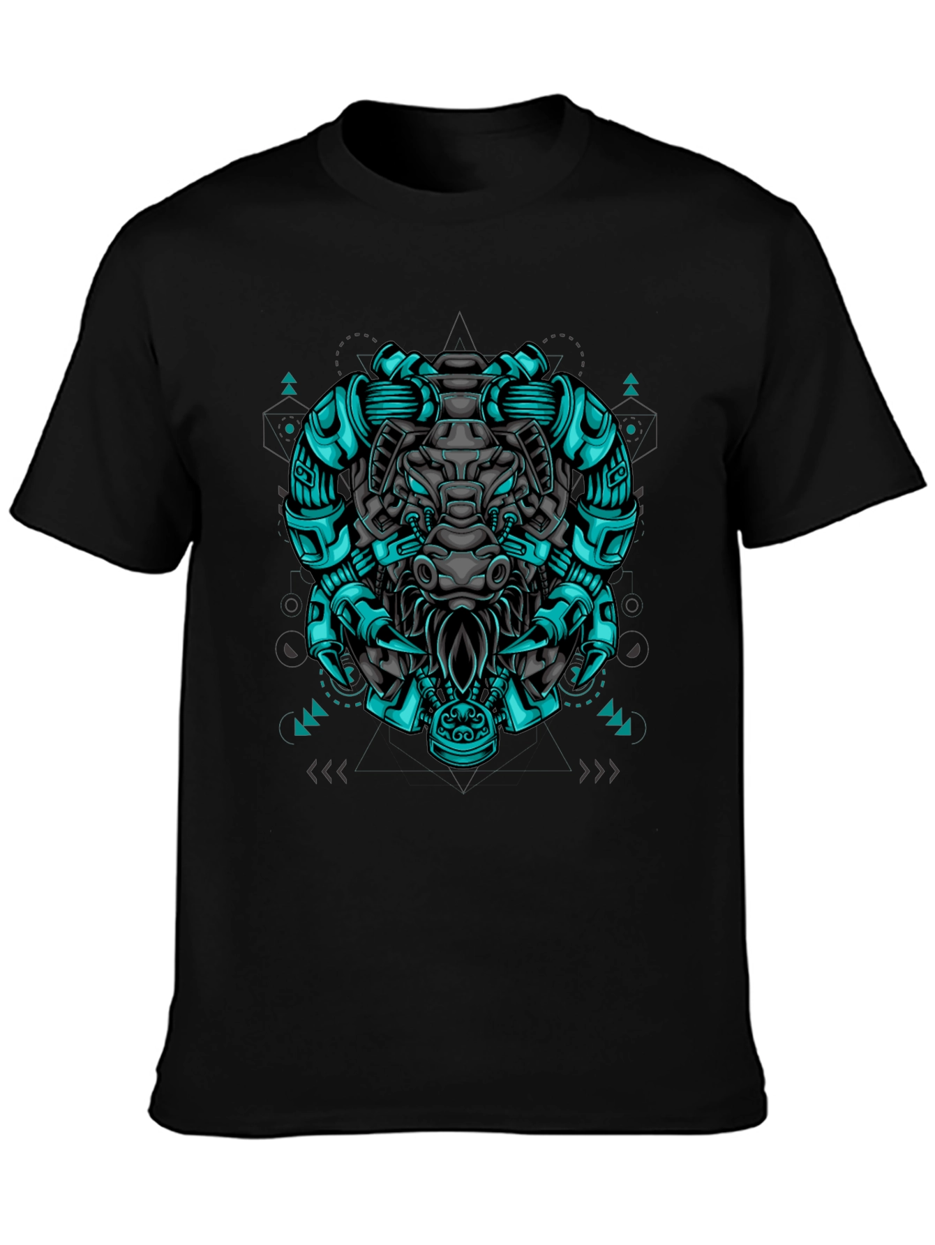 Black Cyberpunk Bull Graphic Tee - Black view 3