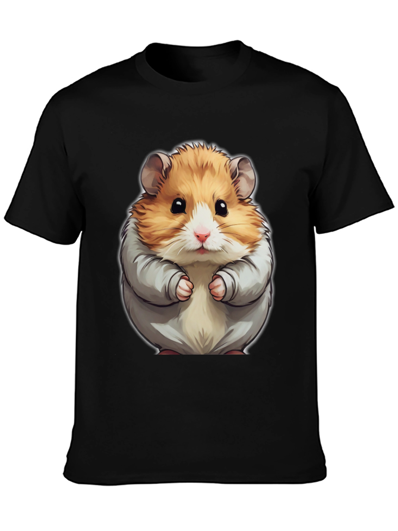 Black Cute Hamster Graphic Tee - Black Cotton T-Shirt view 3