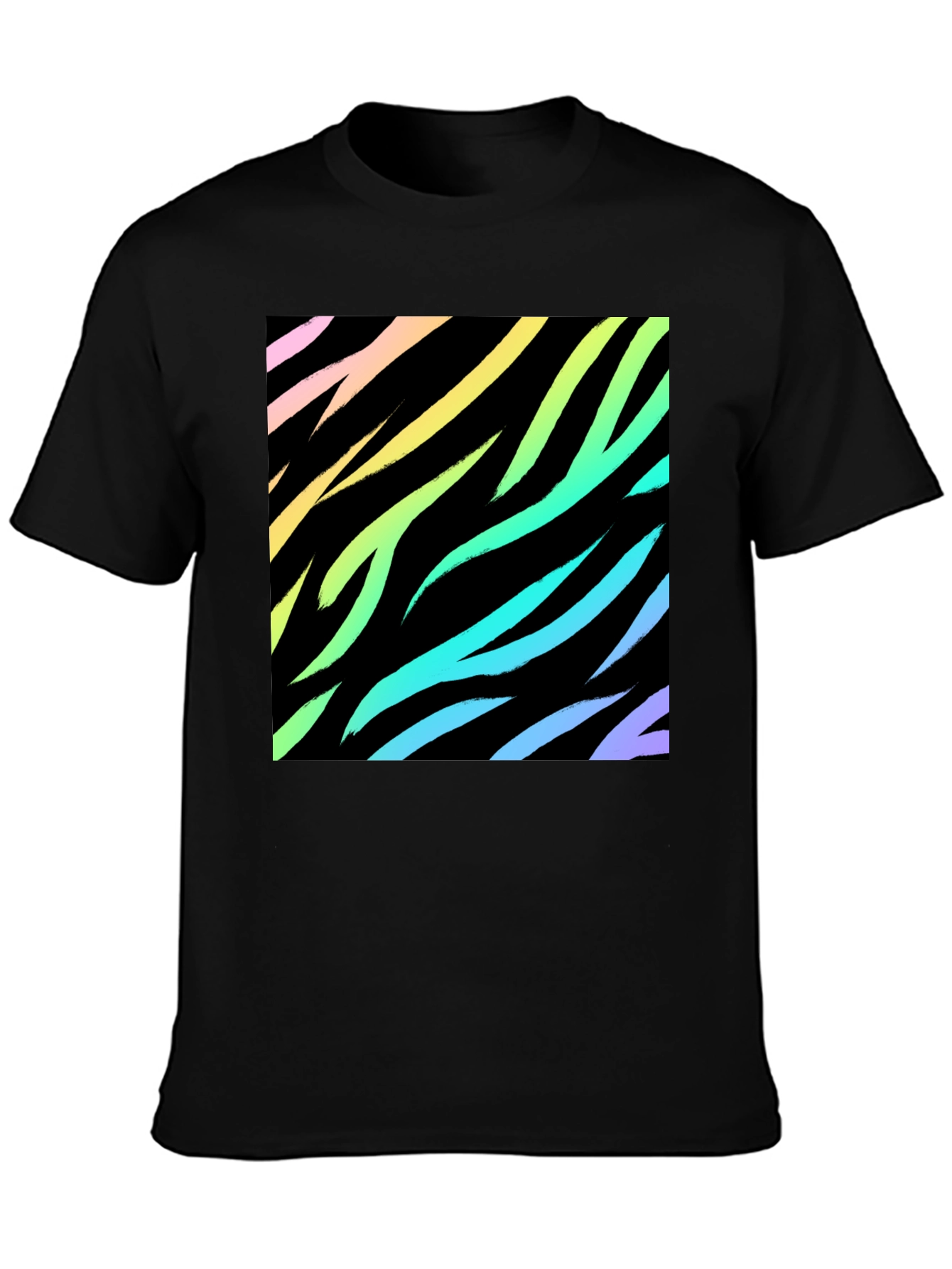 Black Rainbow Zebra Print Black T-Shirt view 3