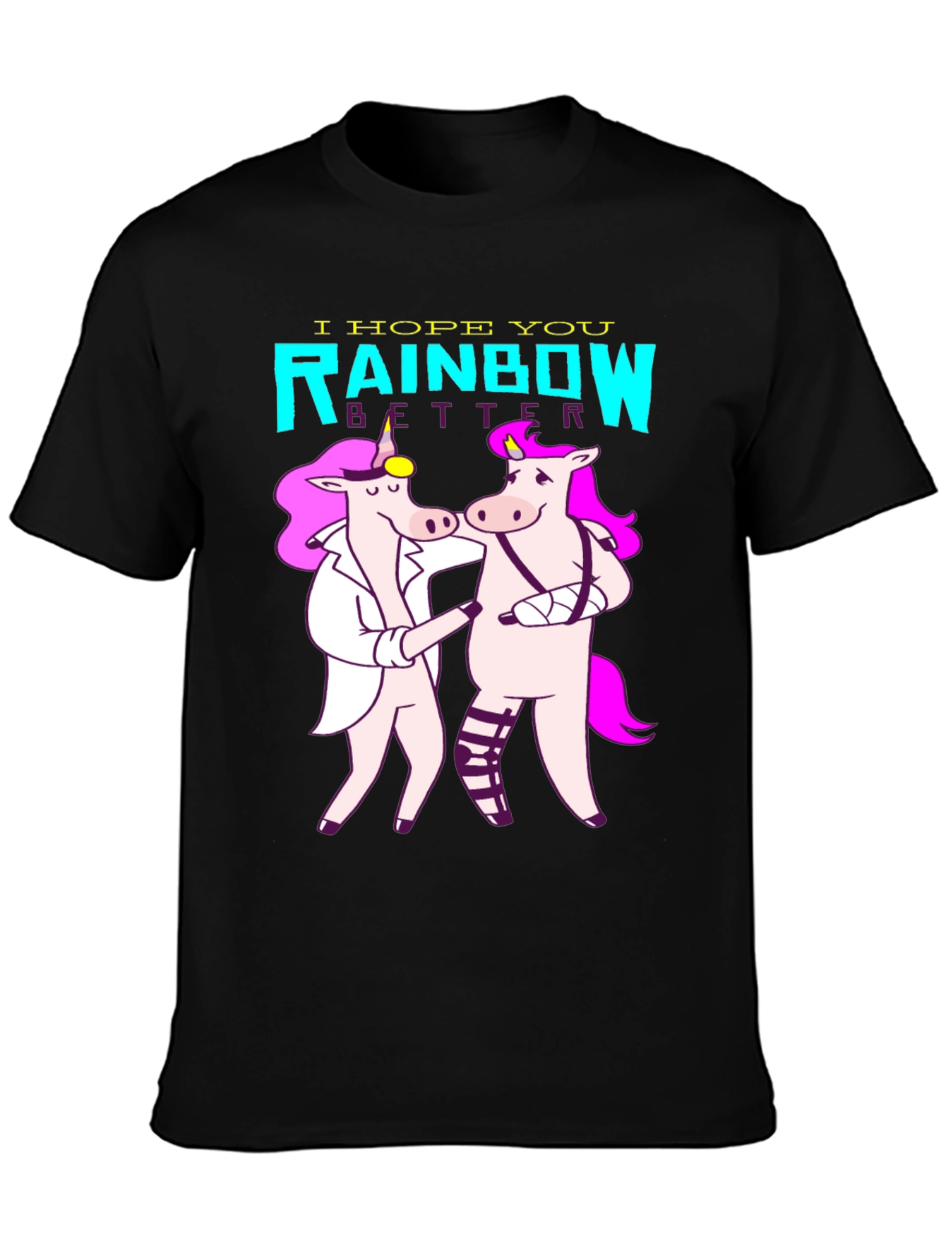 Black Unicorn Rainbow Get Well T-Shirt view 3