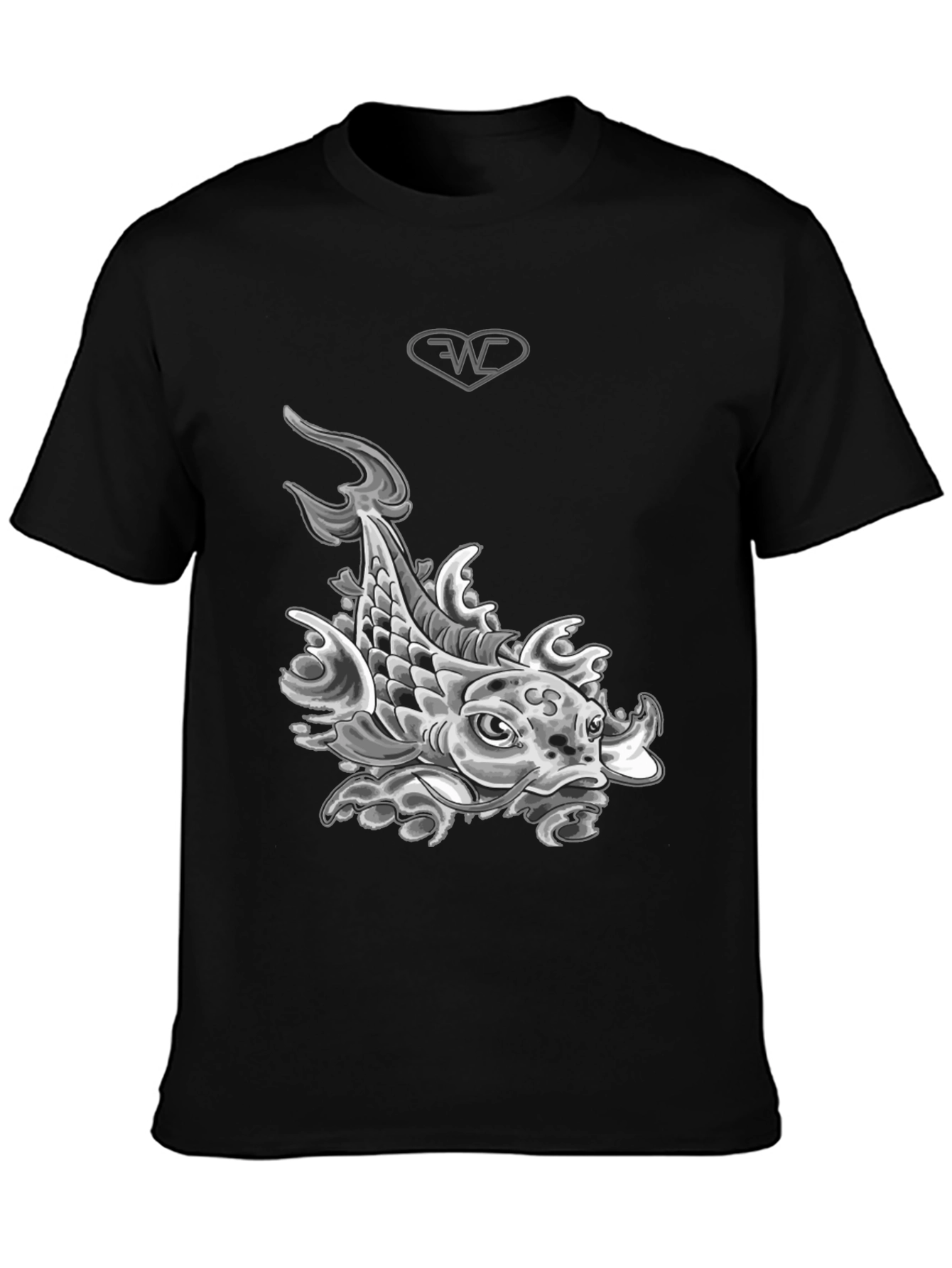 Black Koi Fish Graphic T-Shirt - Black Cotton Blend Tee view 3