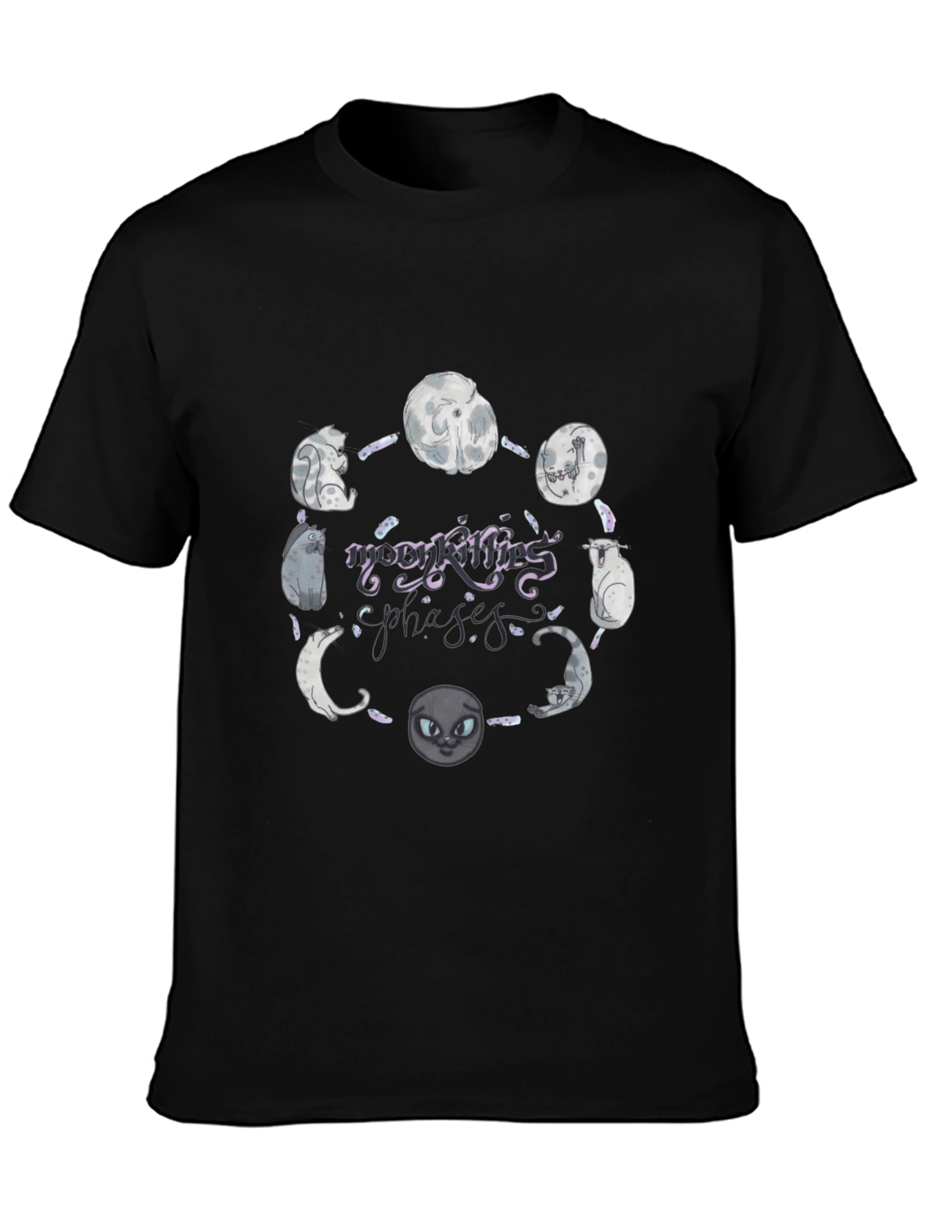 Black Moon Phases Cat Graphic T-Shirt view 3