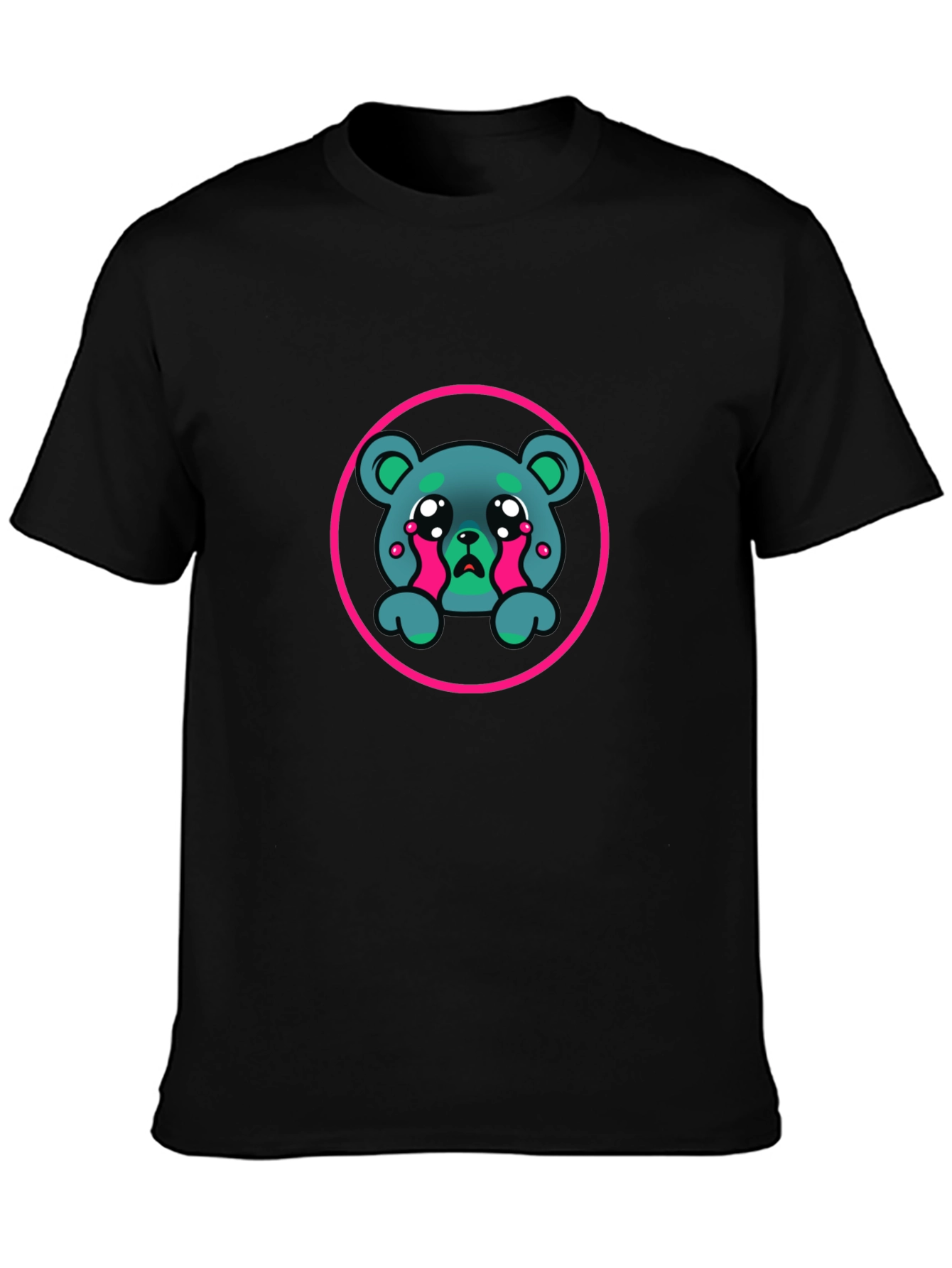 Black Sad Bear Graphic Black T-Shirt view 3