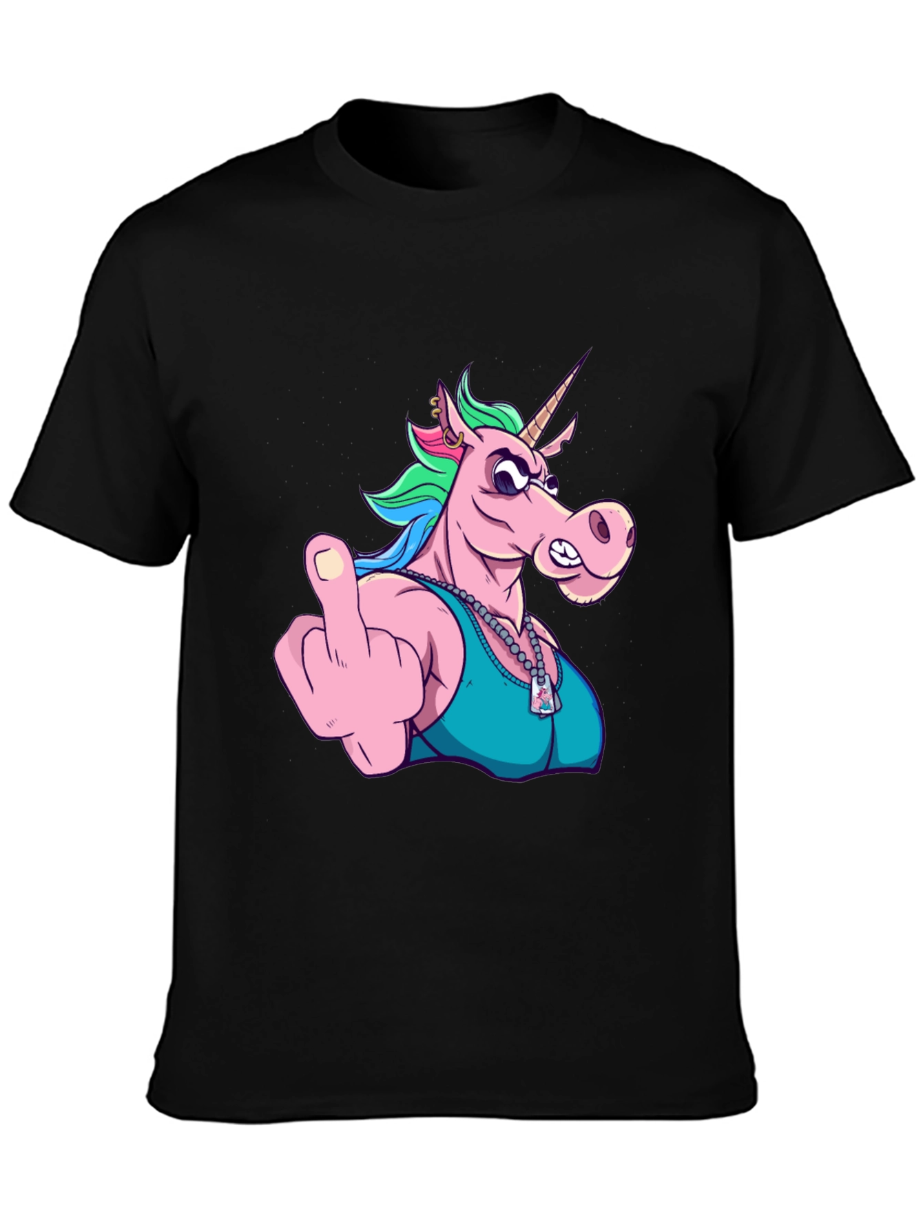 Black Funny Unicorn Middle Finger Graphic Tee view 3