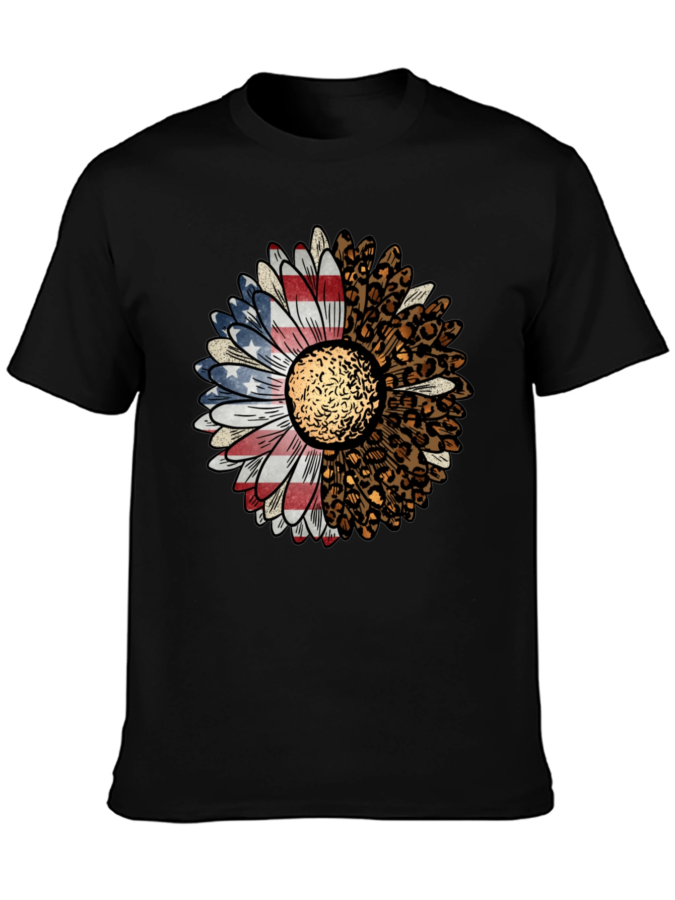Black American Flag Leopard Sunflower Graphic Tee view 3