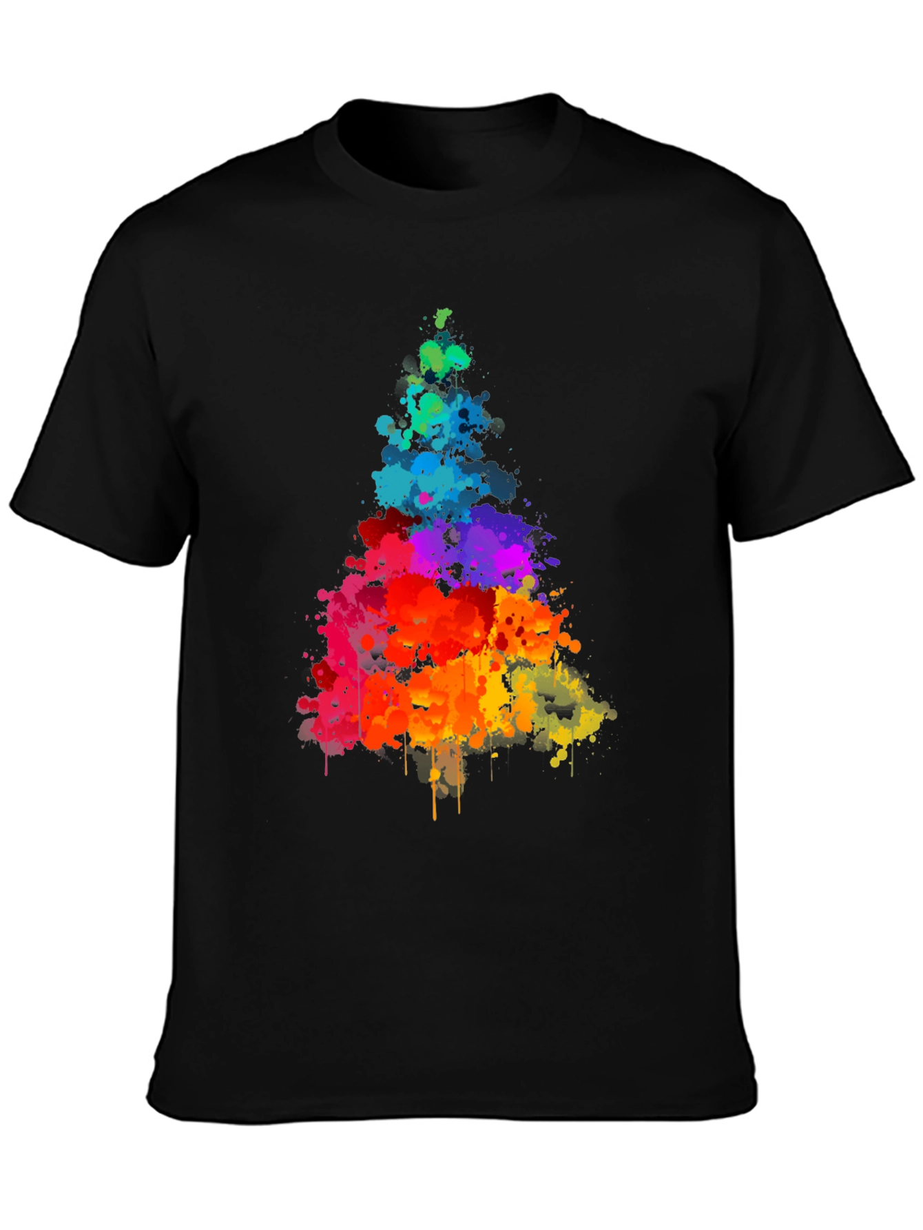 Black Rainbow Splatter Tree Graphic Tee - Black Cotton Shirt view 3