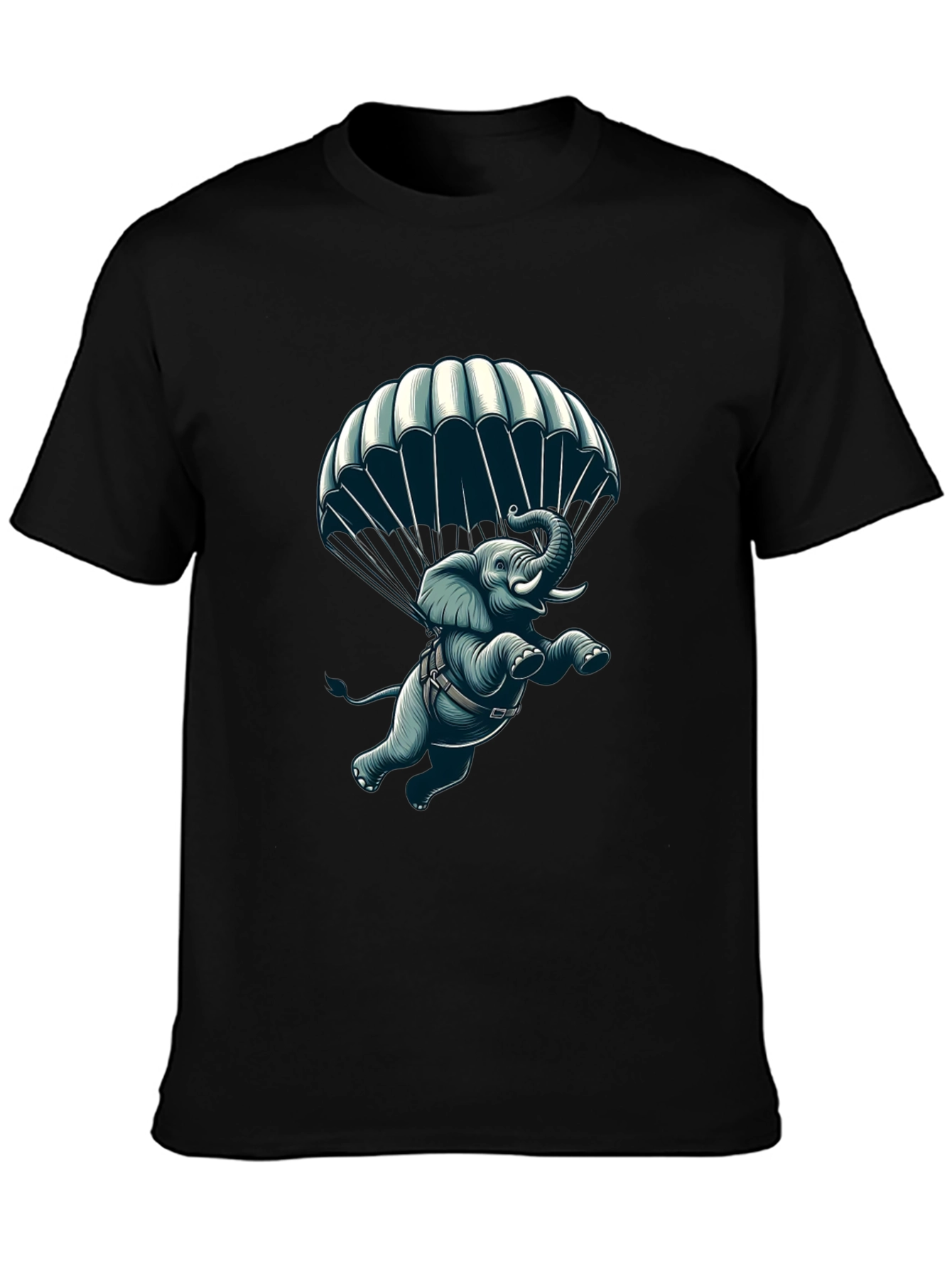 Black Parachuting Elephant Graphic Tee view 3