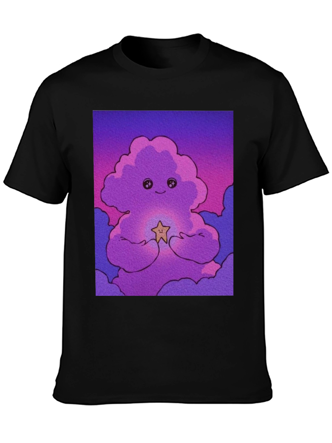 Black Cute Cloud Star Black T-Shirt view 3