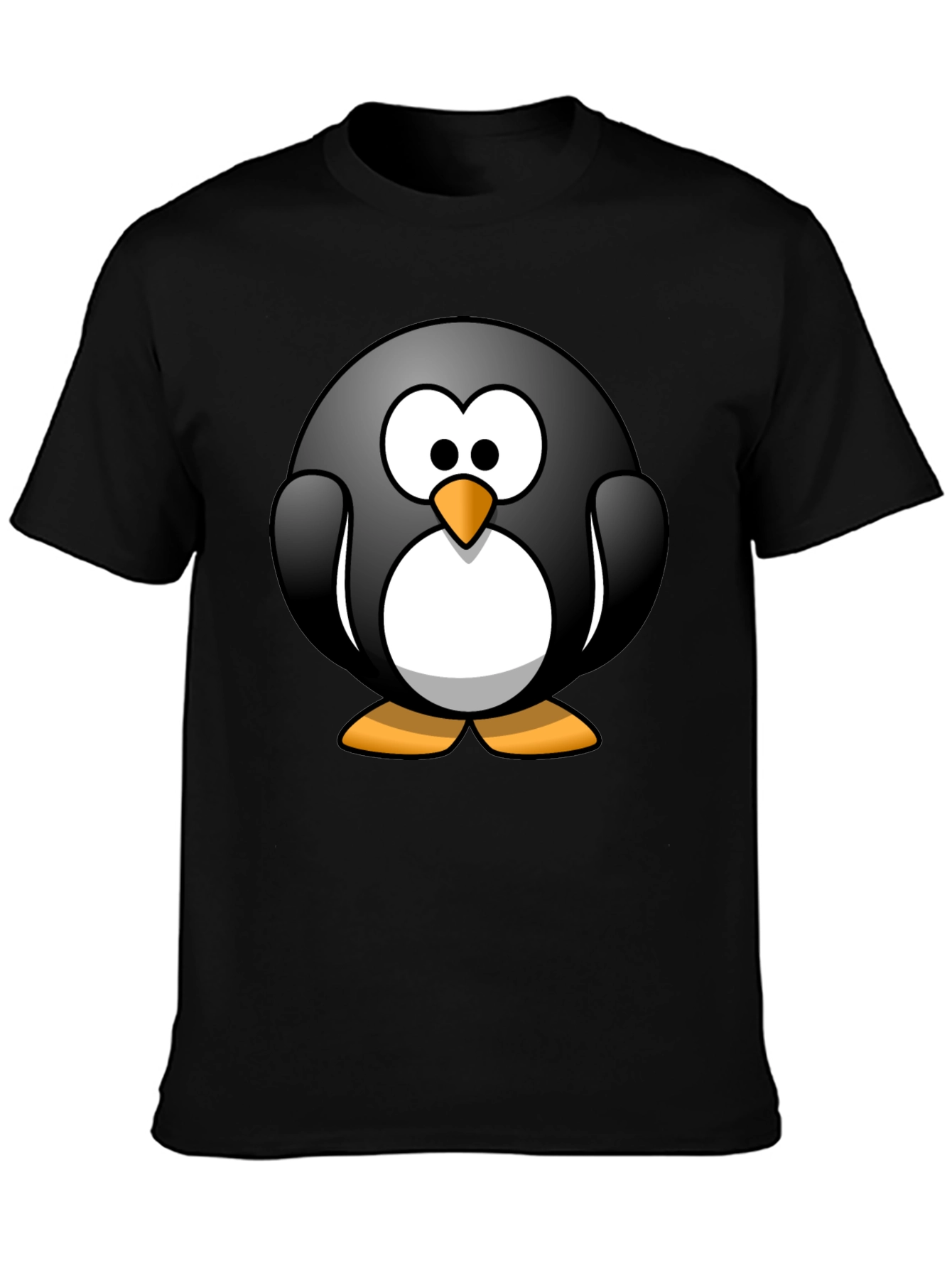 Black Cartoon Penguin Graphic Black T-Shirt view 3