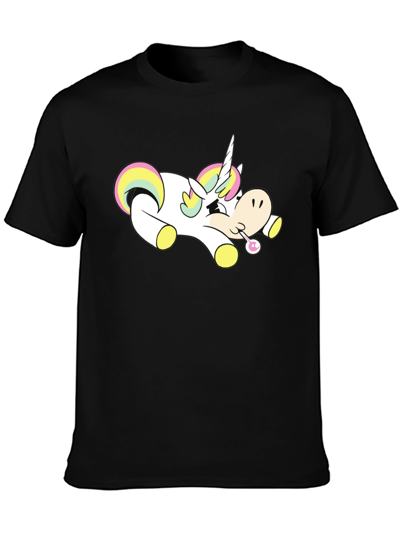 Black Unicorn Cartoon Black T-Shirt view 3