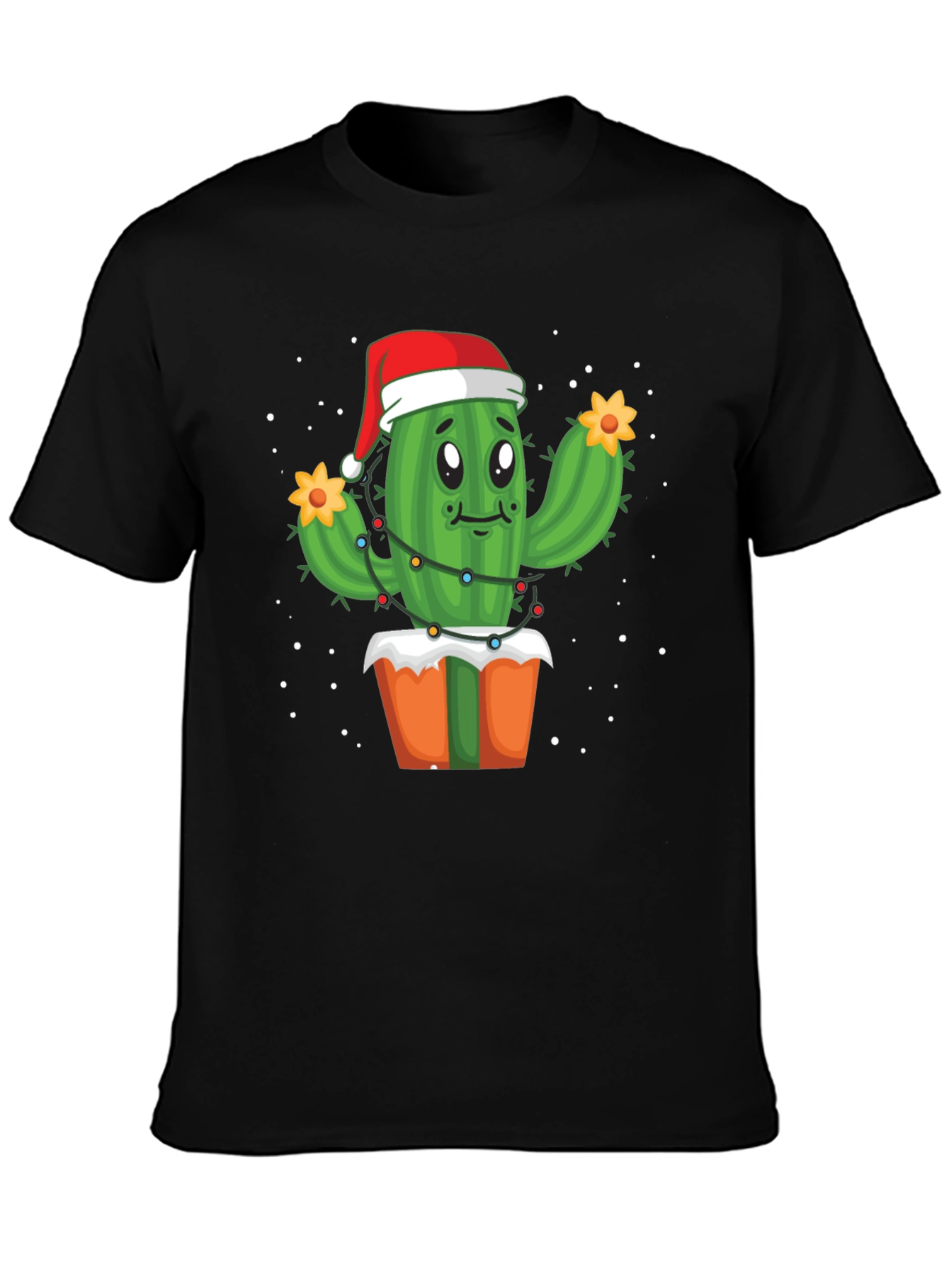 Black Festive Cactus Christmas T-Shirt view 3