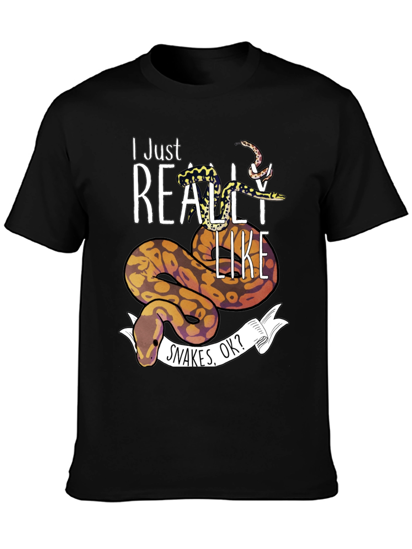 Black I Just Really Like Snakes OK? T-Shirt view 3