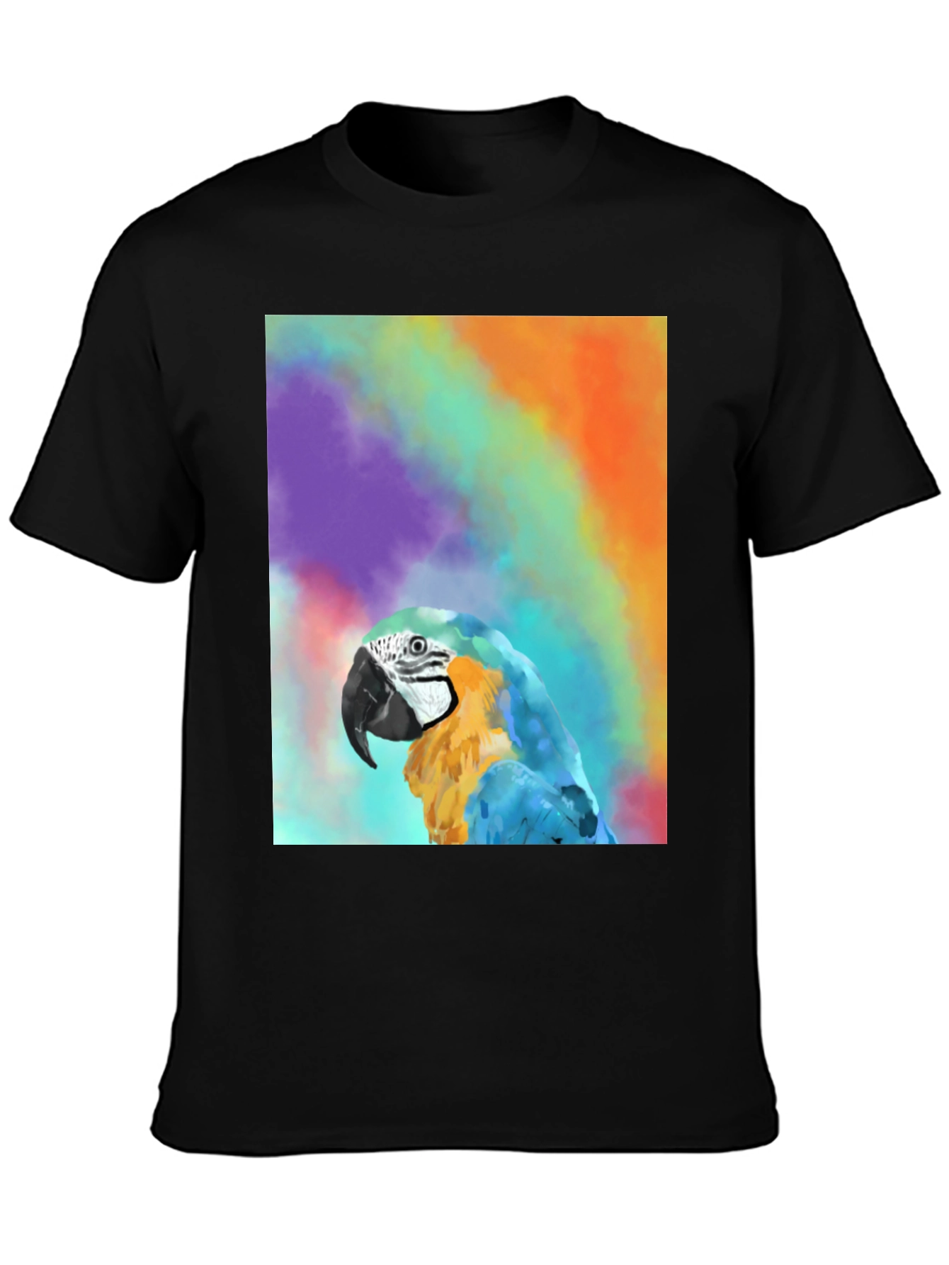 Black Parrot Graphic Tee - Colorful Macaw Design view 3