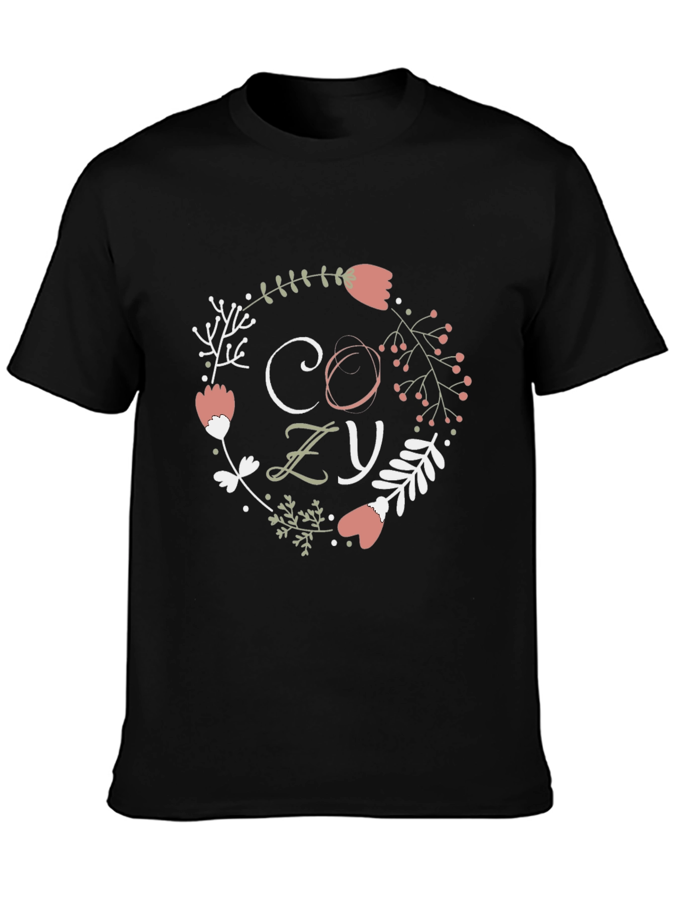 Black Cozy Floral Wreath Graphic Tee - Stylish Comfort view 3