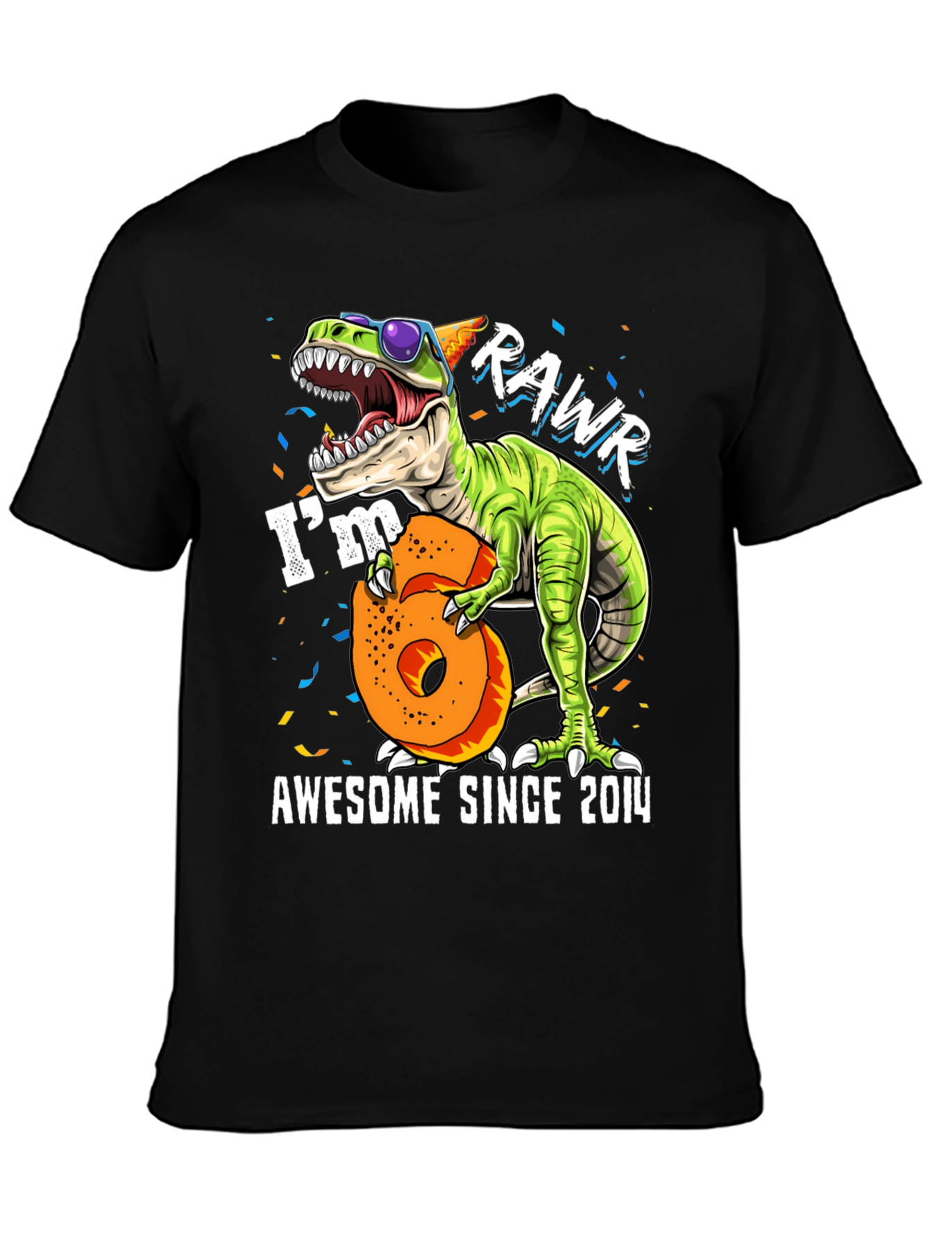 Black Rawr I'm 6 Awesome Since 2014 T-Shirt view 3
