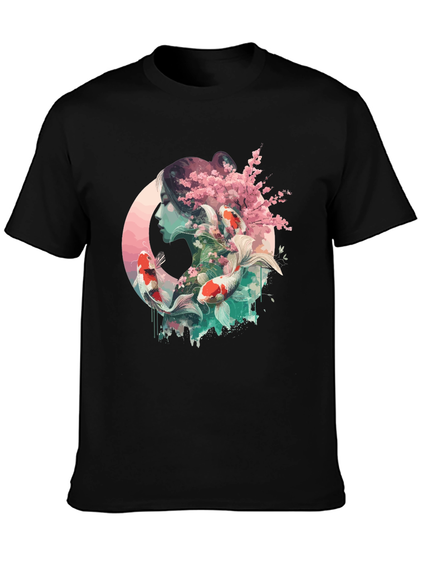 Black Koi Fish & Cherry Blossom Graphic Tee view 3