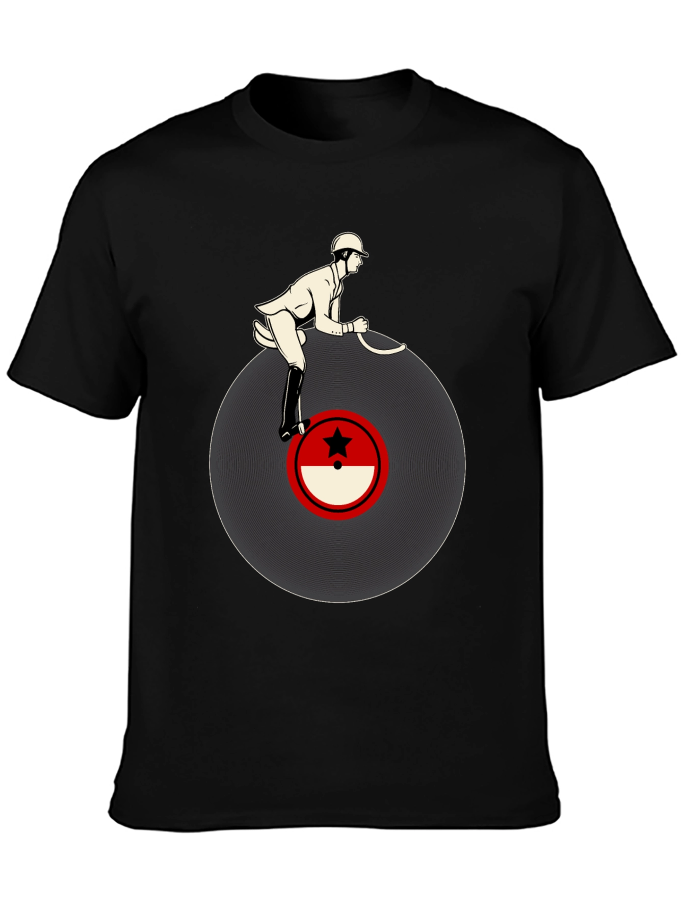 Black Retro Record Rider Graphic T-Shirt view 3