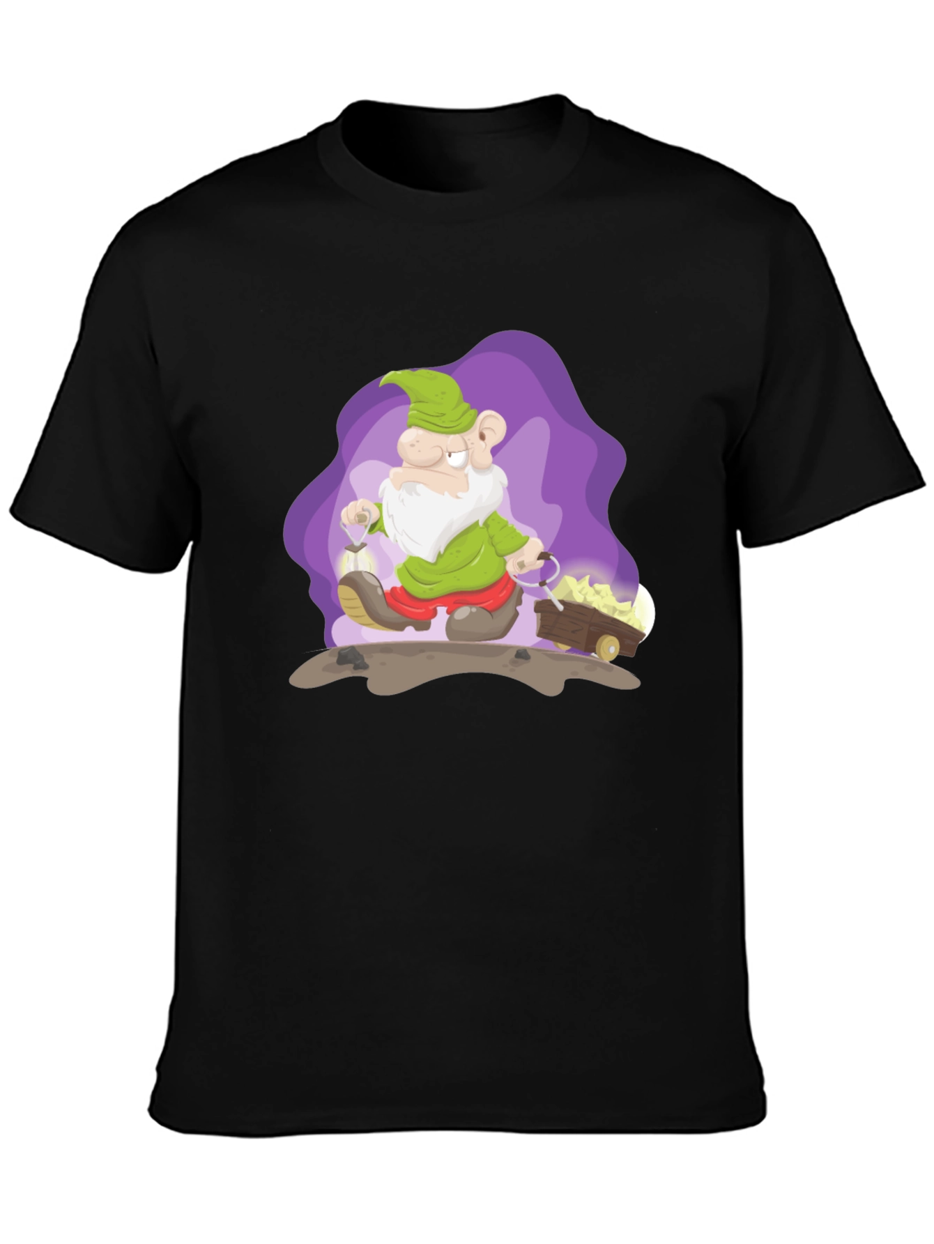 Black Cartoon Mine Dwarf Black T-Shirt view 3