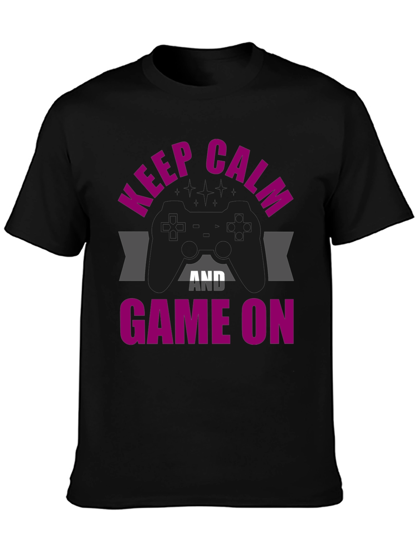 Black Keep Calm and Game On Graphic Tee view 3