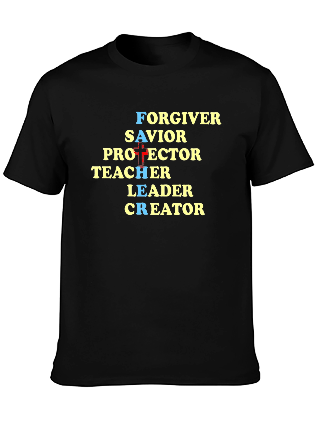 Black Faith-Inspired Graphic Tee - God Is Forgiver Savior Protector view 3
