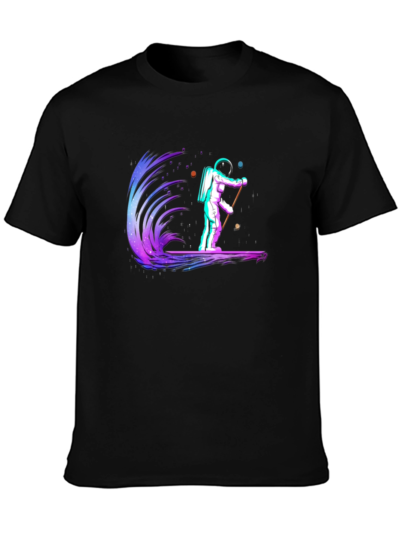 Black Astronaut Surfing Graphic Tee view 3