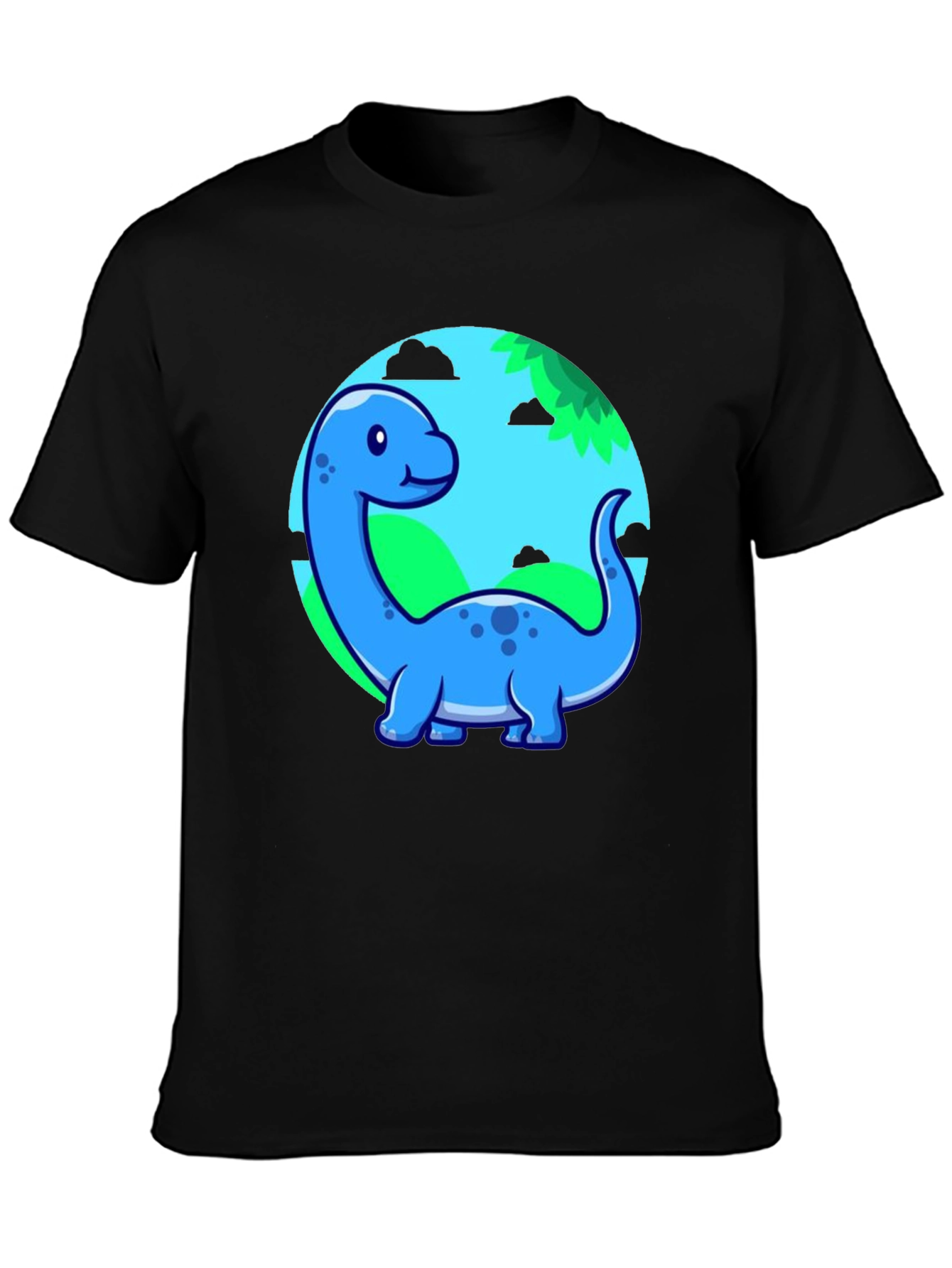 Black Cute Blue Cartoon Dinosaur T-Shirt view 3