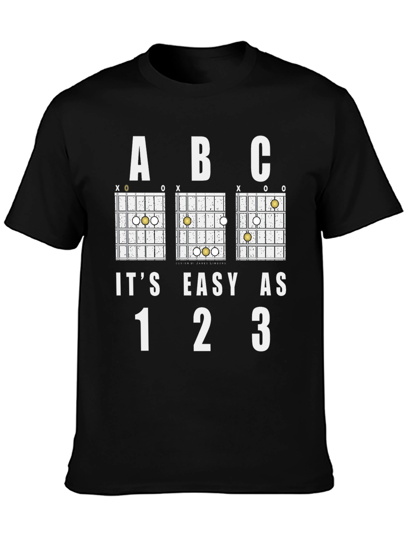 Black It's Easy as ABC 123 Guitar Chord T-Shirt view 3