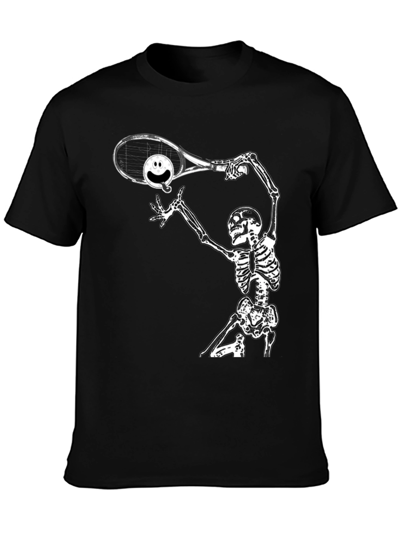 Black Humorous Skeleton Tennis T-Shirt view 3