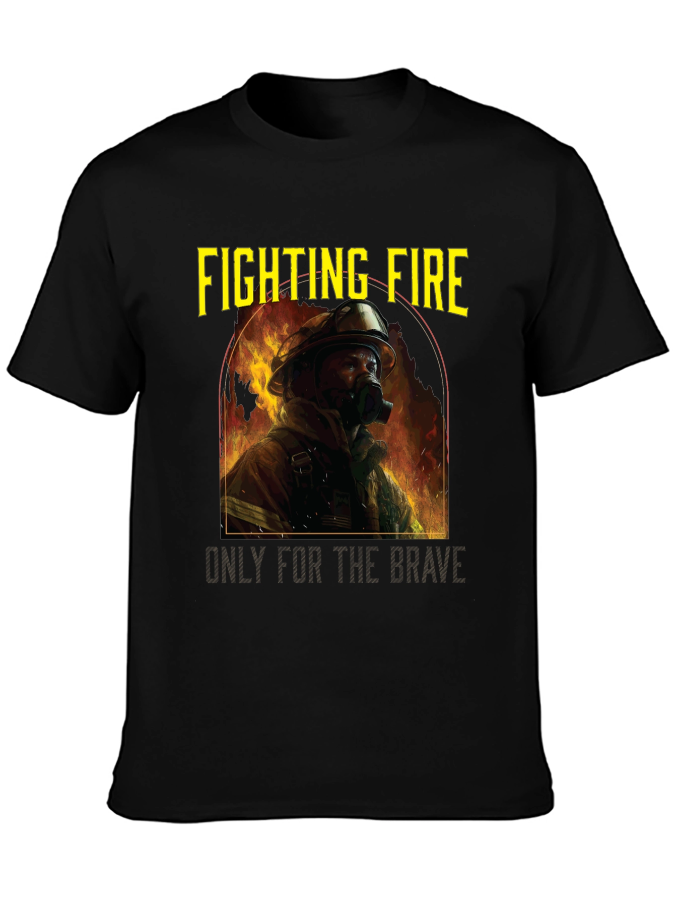Black Fighting Fire Brave Firefighter T-Shirt view 3