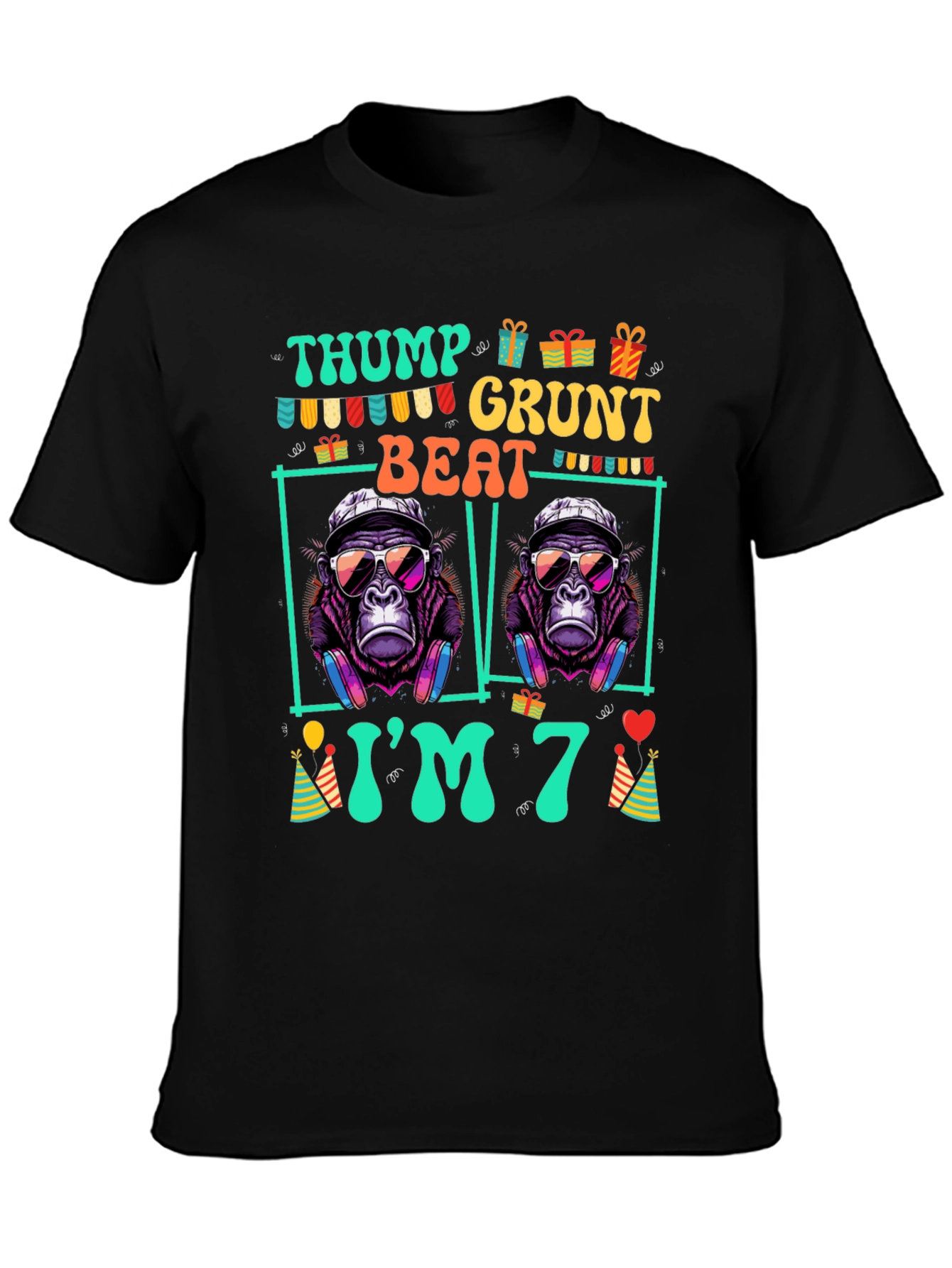 Black Thump Grunt Beat I'm 7 T-Shirt view 3