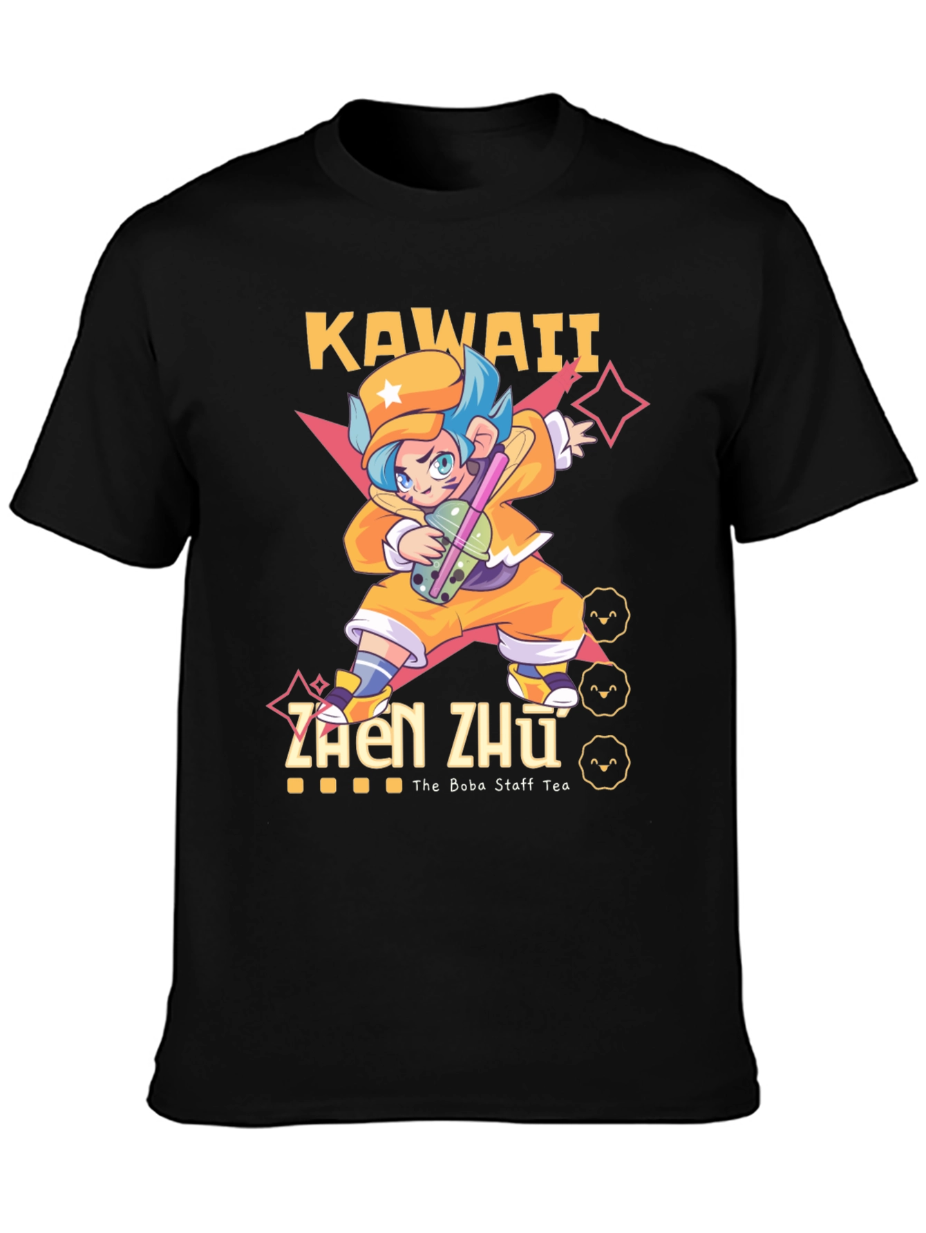 Black Kawaii Zhen Zhu Boba Tea T-Shirt view 3
