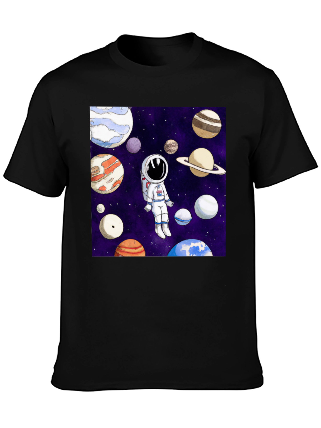 Black Astronaut & Planet Graphic T-Shirt - Space Adventure view 3