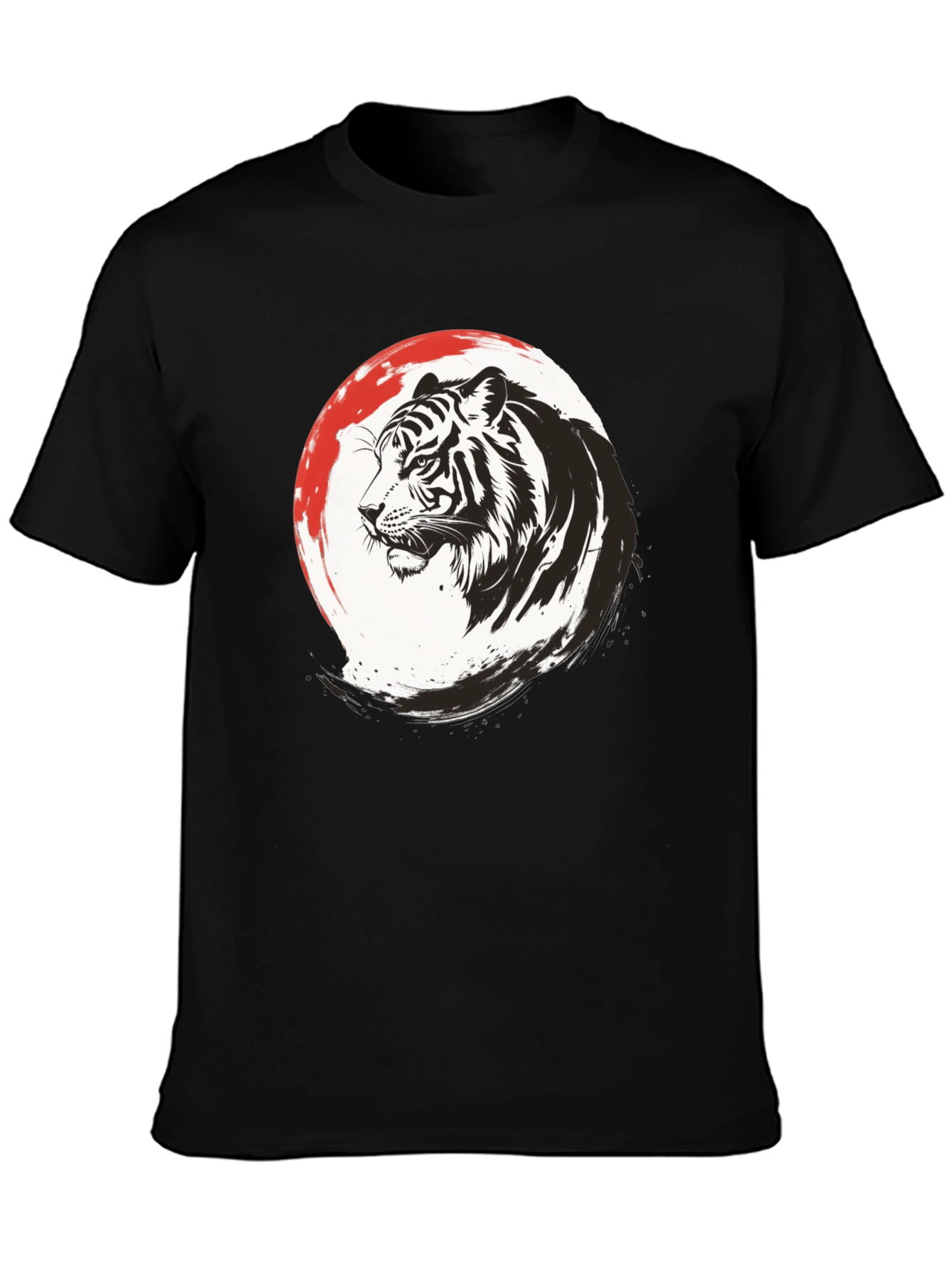 Black Tiger Graphic Print Men's Black T-Shirt view 3