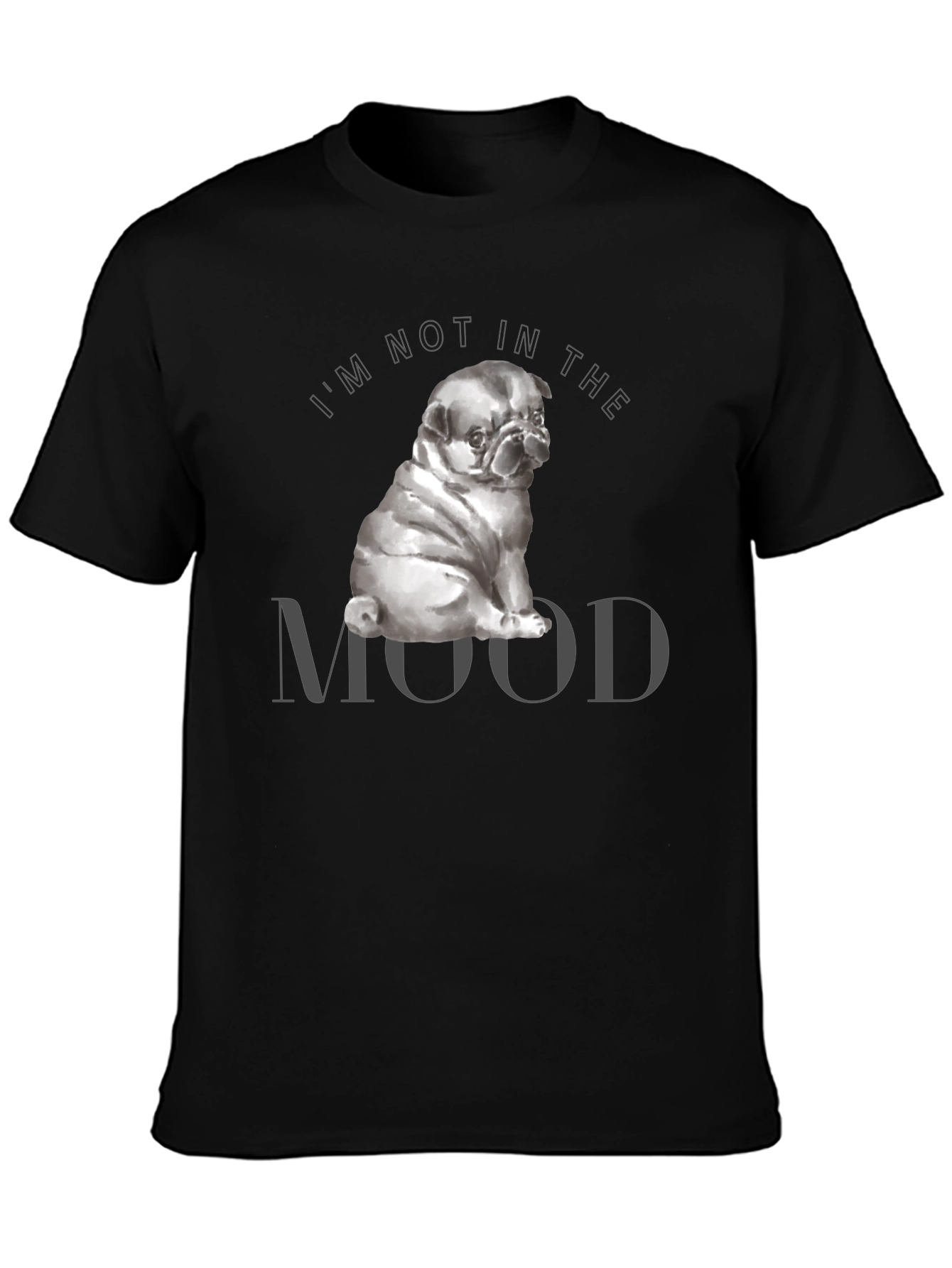 Black Pug Mood Graphic Tee - Men's Short Sleeve Black T-Shirt view 3