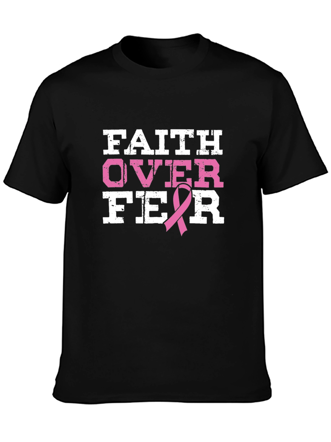 Black Faith Over Fear Breast Cancer Awareness T-Shirt view 3