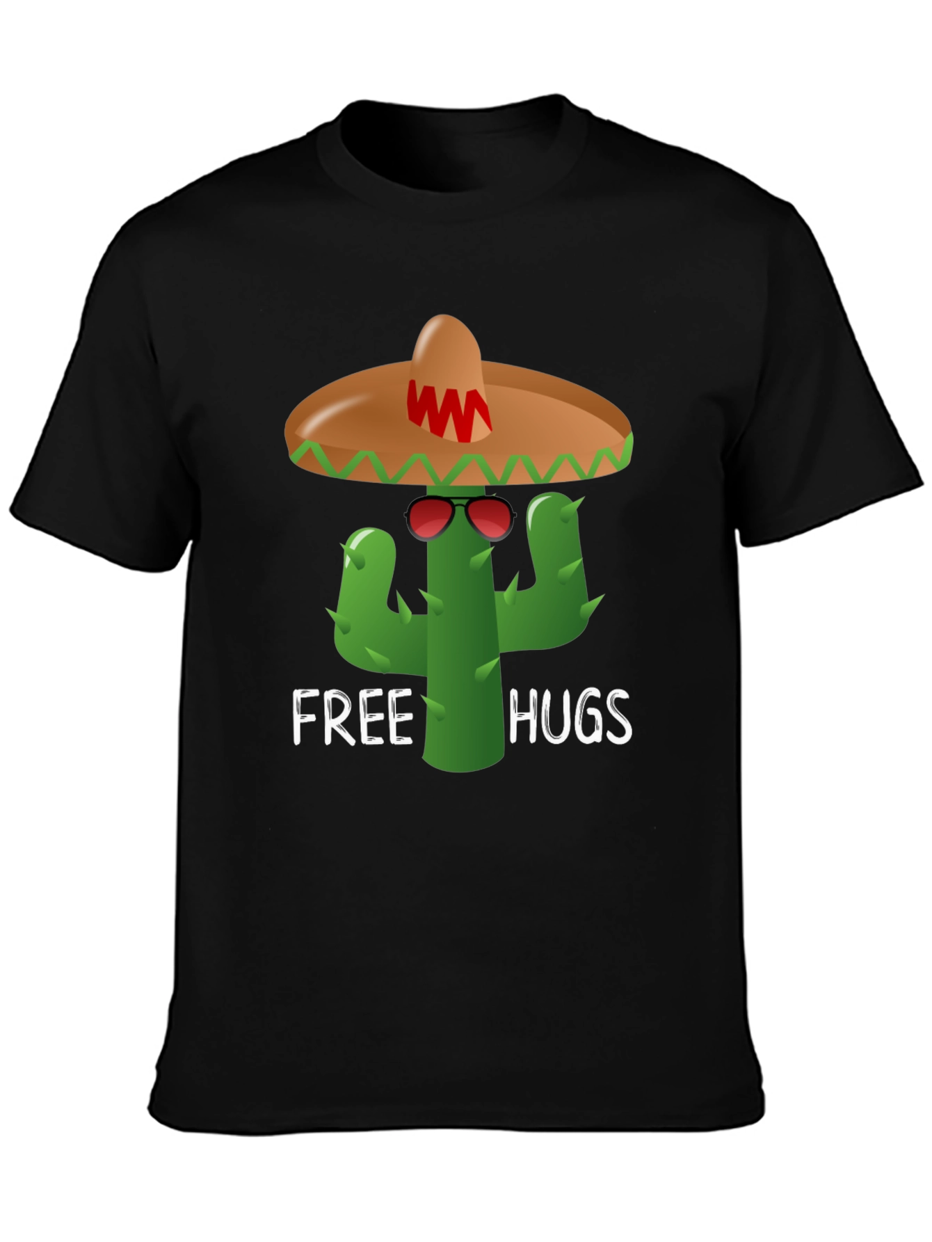 Black Free Hugs Cactus Tee - Fun Graphic T-Shirt view 3