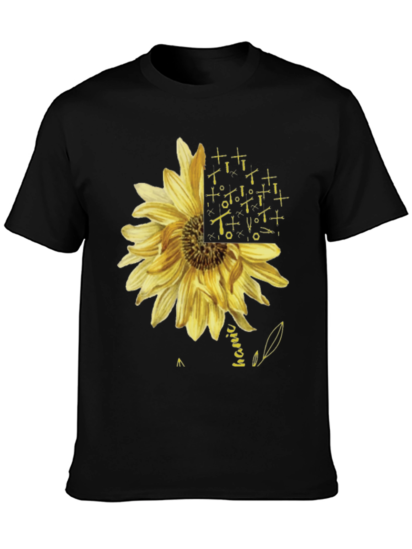 Black Mechanic Sunflower Graphic T-Shirt - Black view 3
