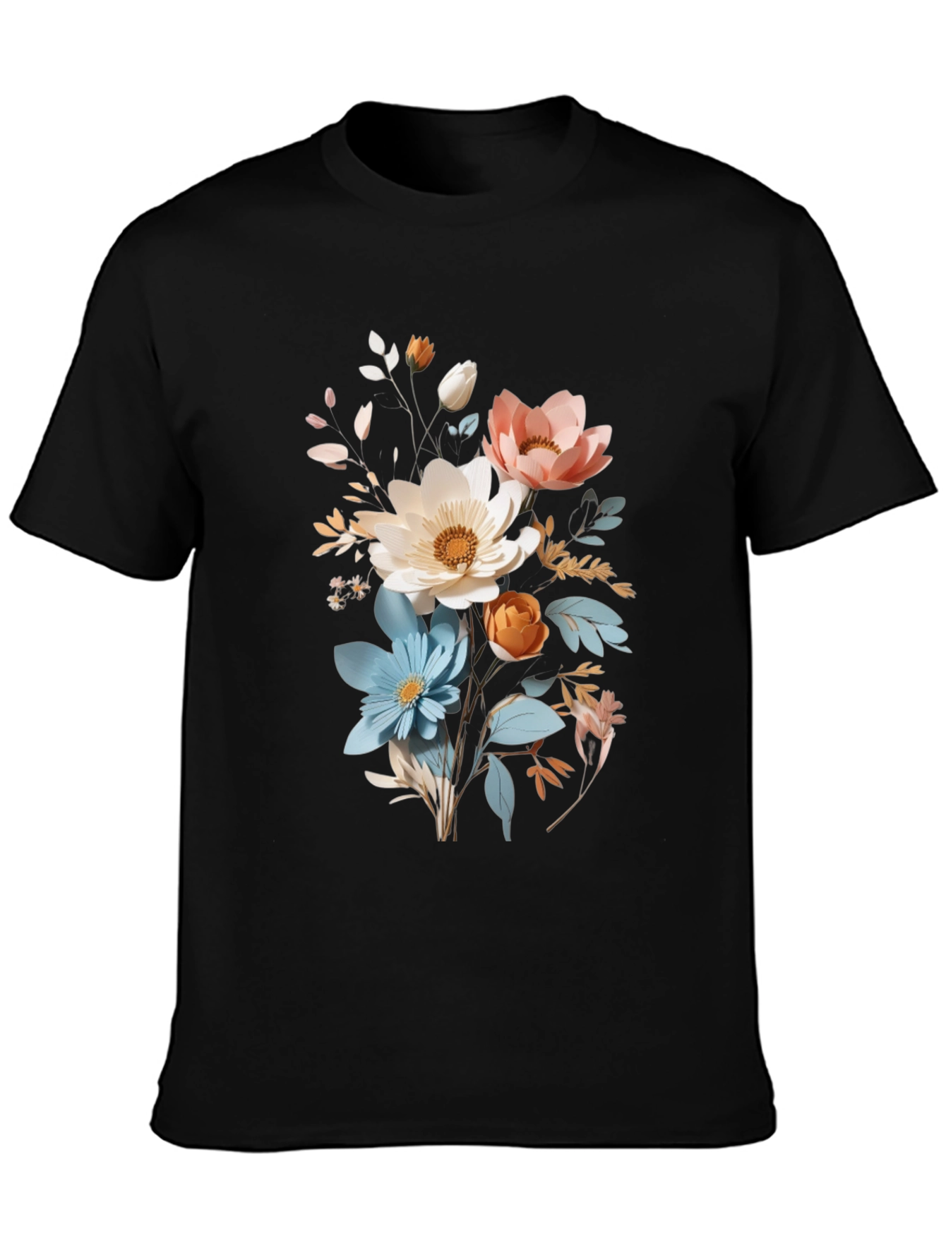 Black Floral Print Black T-Shirt view 3