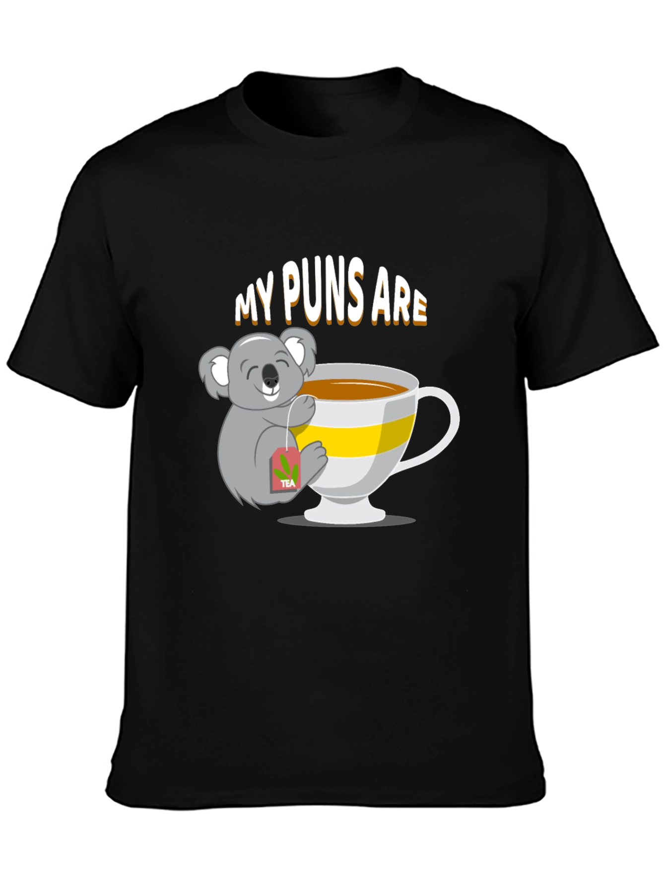 Black Koala Tea Puns T-Shirt view 3