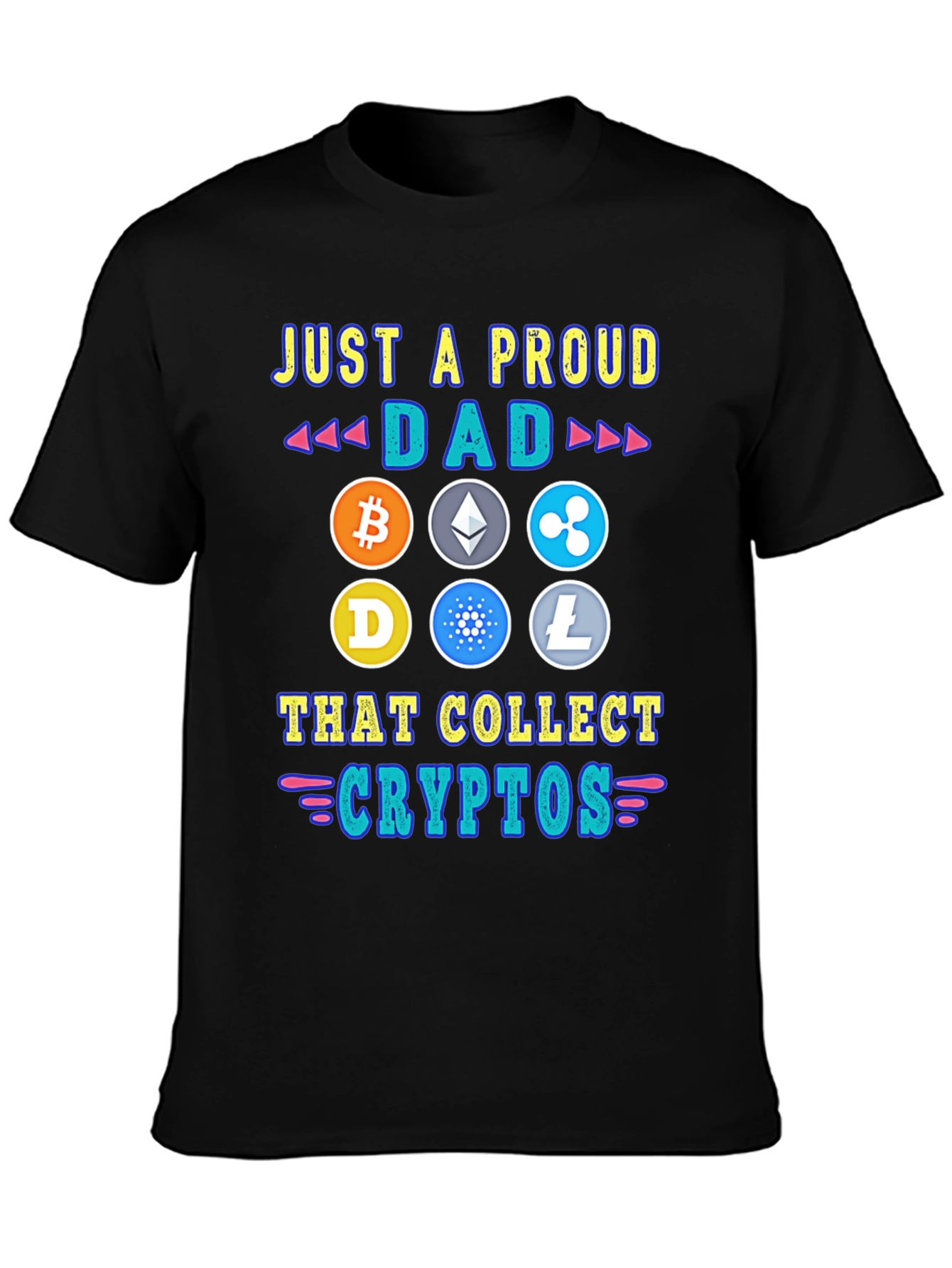 Black Proud Dad Crypto Collector T-Shirt view 3