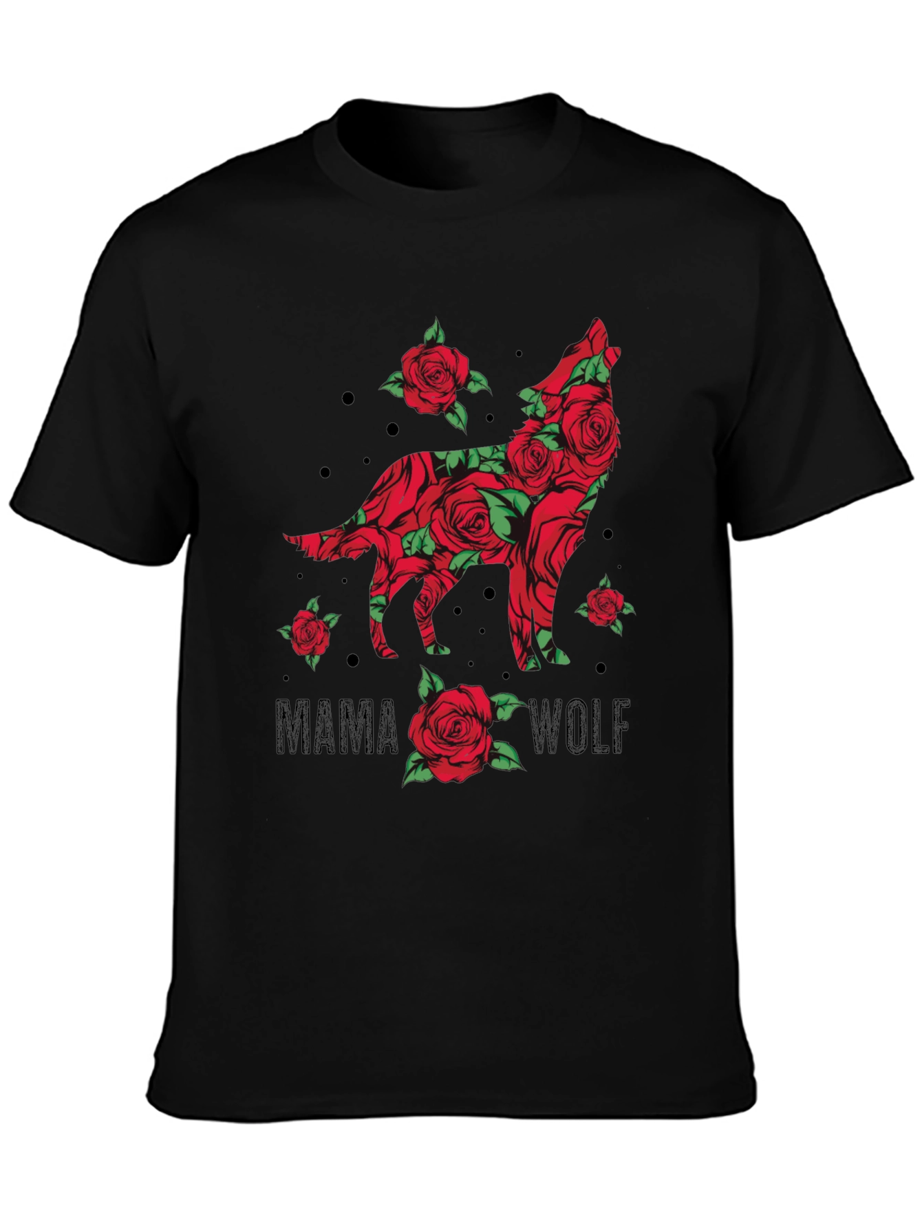 Black Mama Wolf Rose Graphic T-Shirt view 3