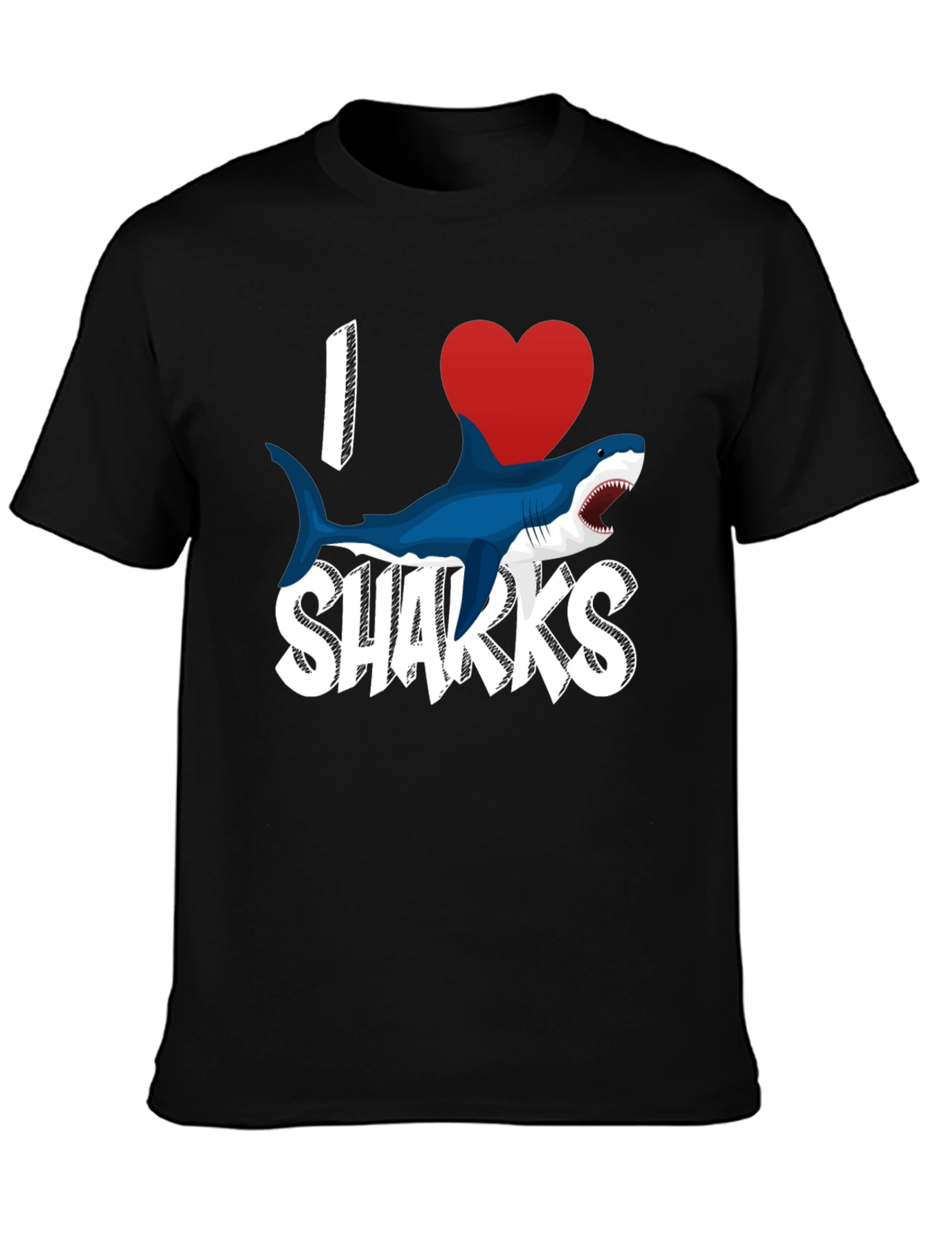 Black I Love Sharks T-Shirt - Black Cotton Blend view 3
