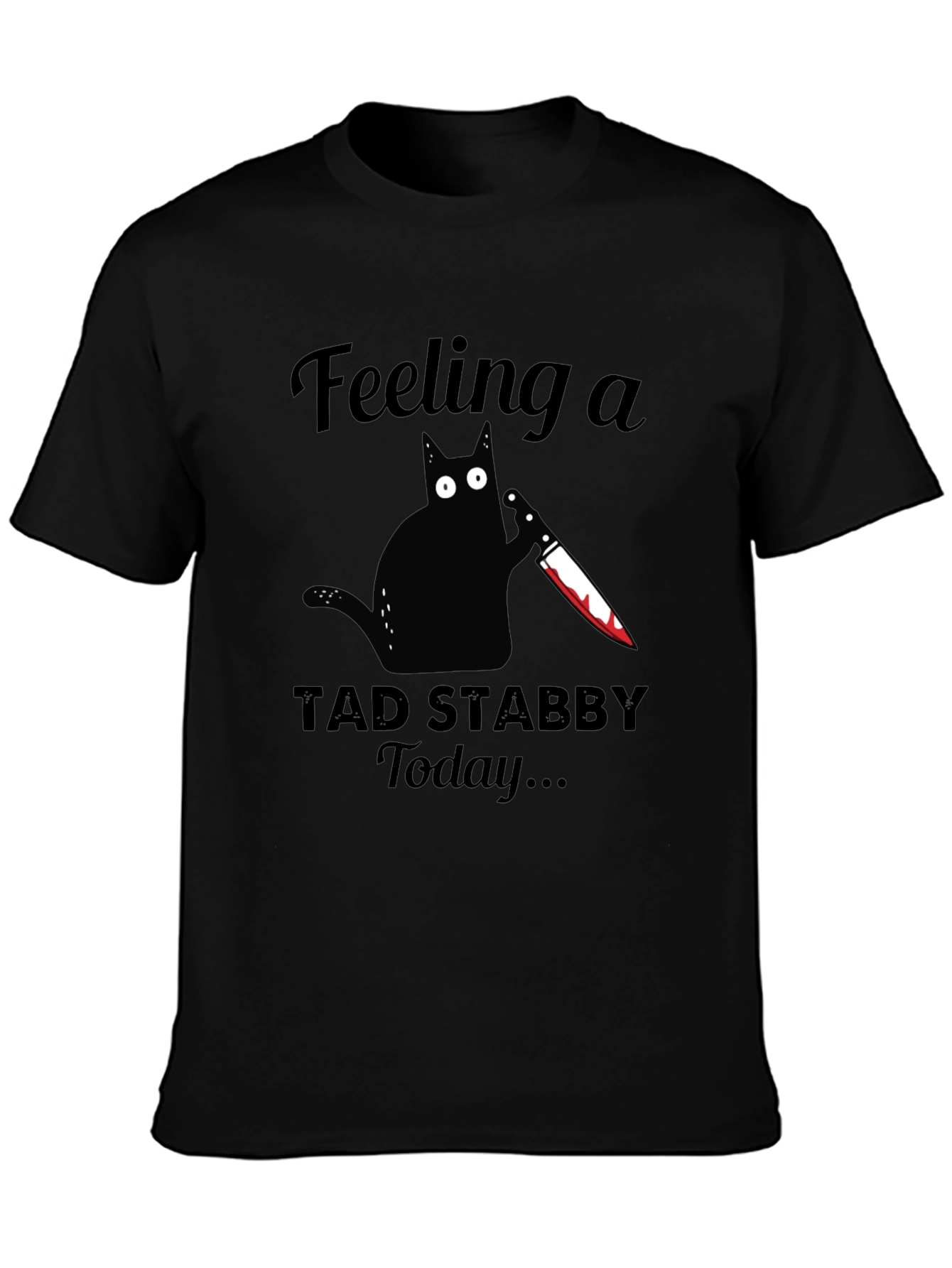 Black Feeling Stabby Cat Graphic Tee - Black Cotton T-Shirt view 3