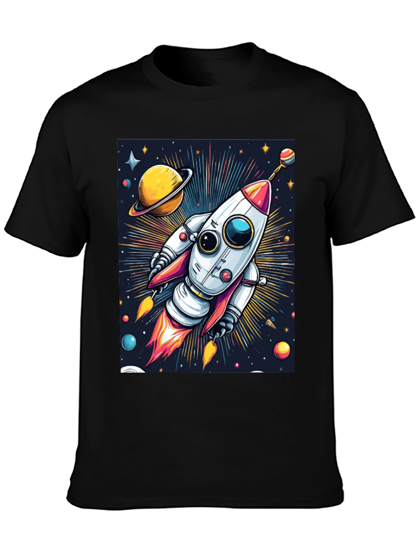 Black Space Rocket T-Shirt - Cosmic Graphic Tee view 3