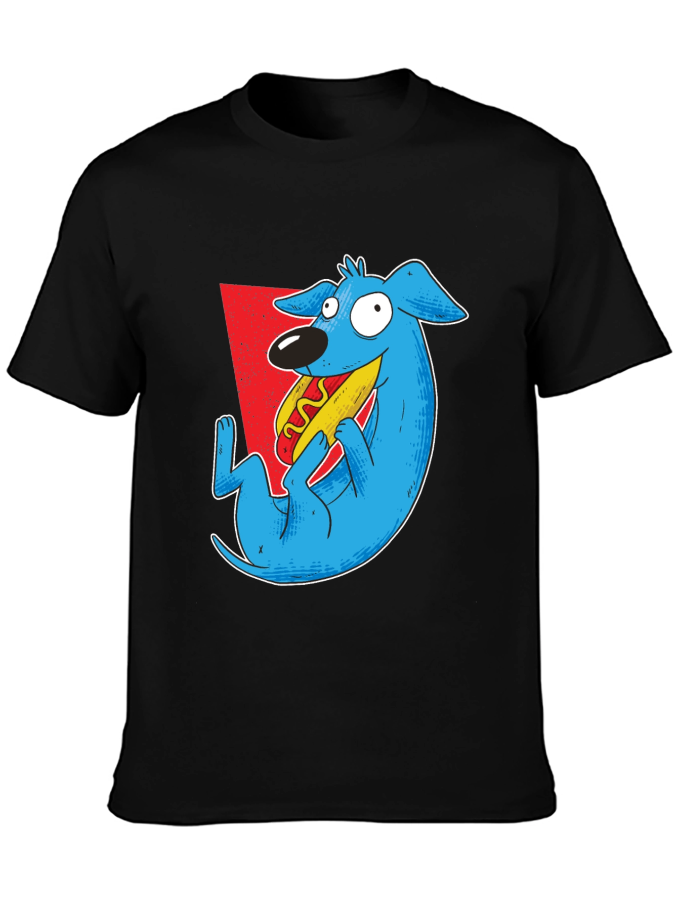 Black Cartoon Dog Eating Hotdog Graphic Tee - Black view 3