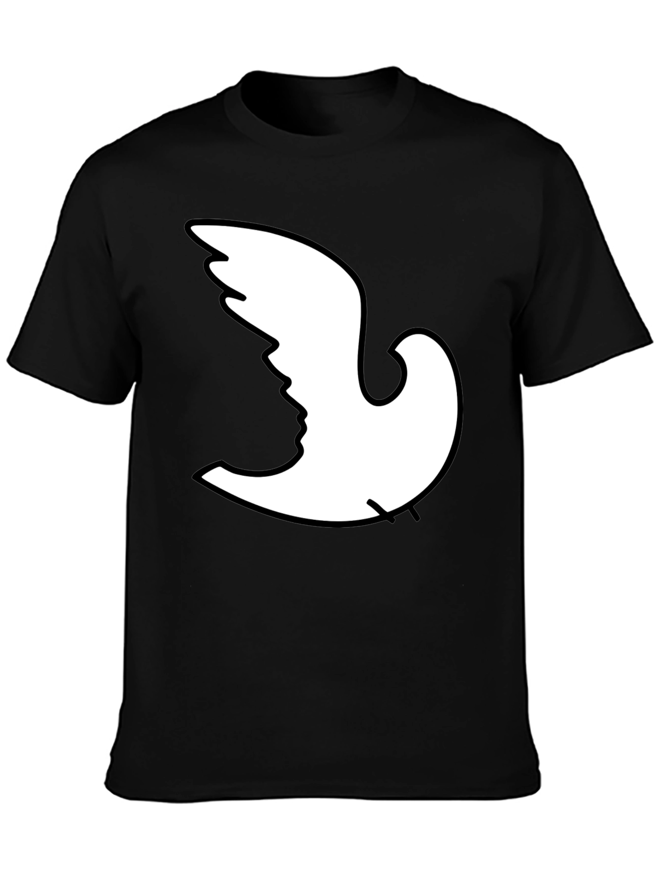 Black Optical Illusion Dove Face Graphic T-Shirt view 3